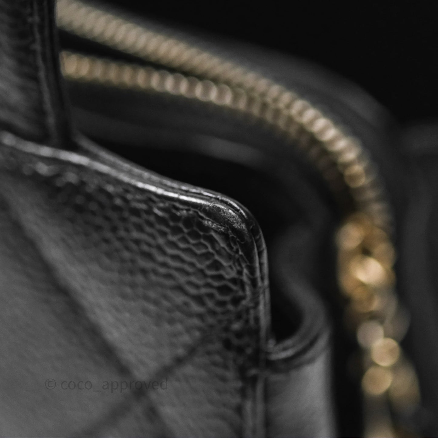 Chanel Vintage Quilted CC Tote Black Caviar Gold Hardware