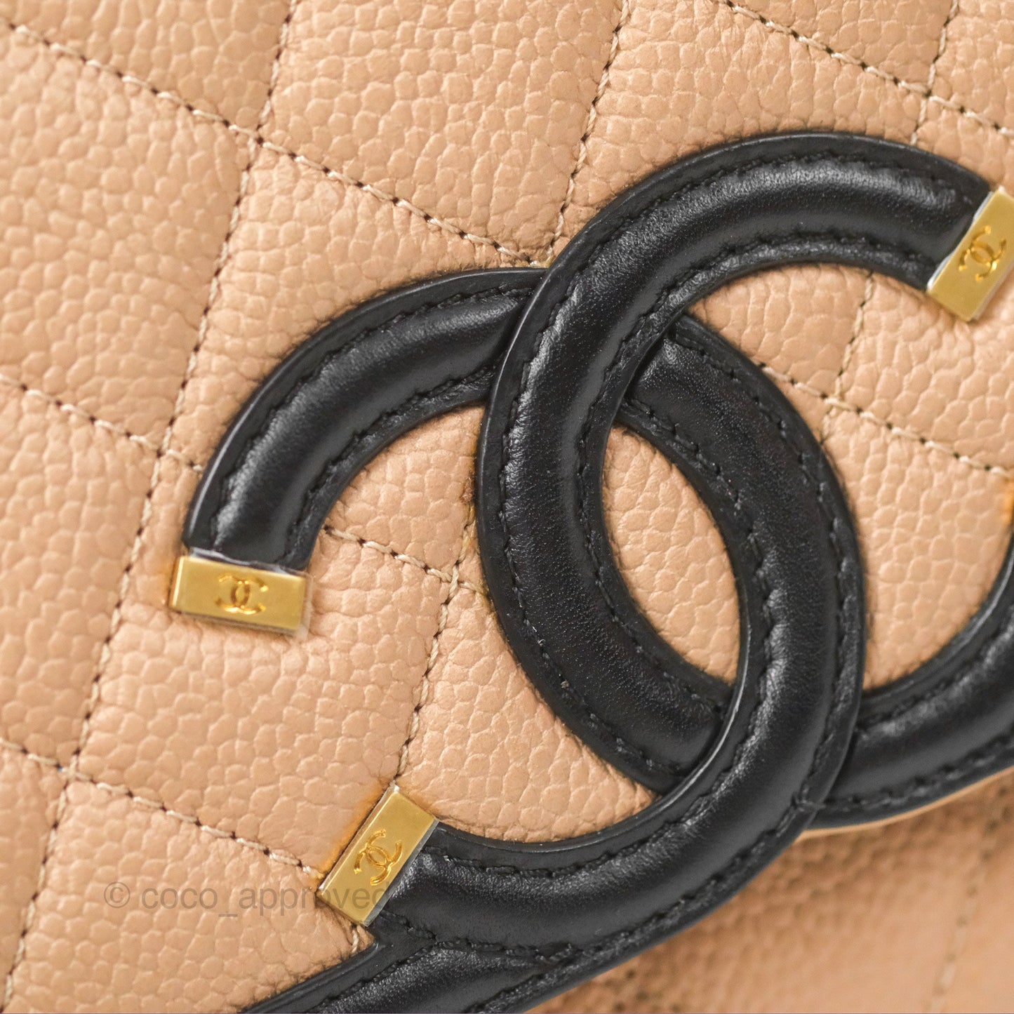 Chanel Quilted Small CC Filigree Flap Beige Black Caviar