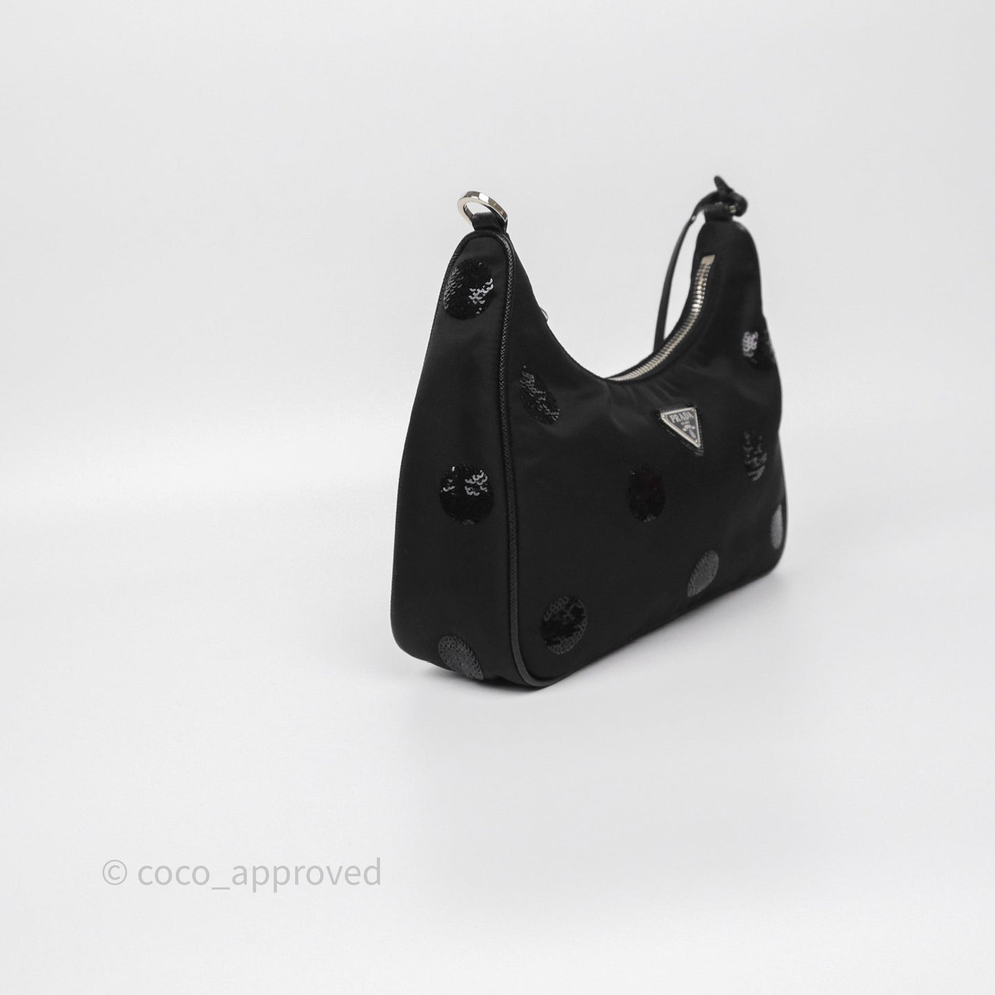 Prada Nylon Re-Edition 2005 Shoulder Bag Black Sequin Polka Dot