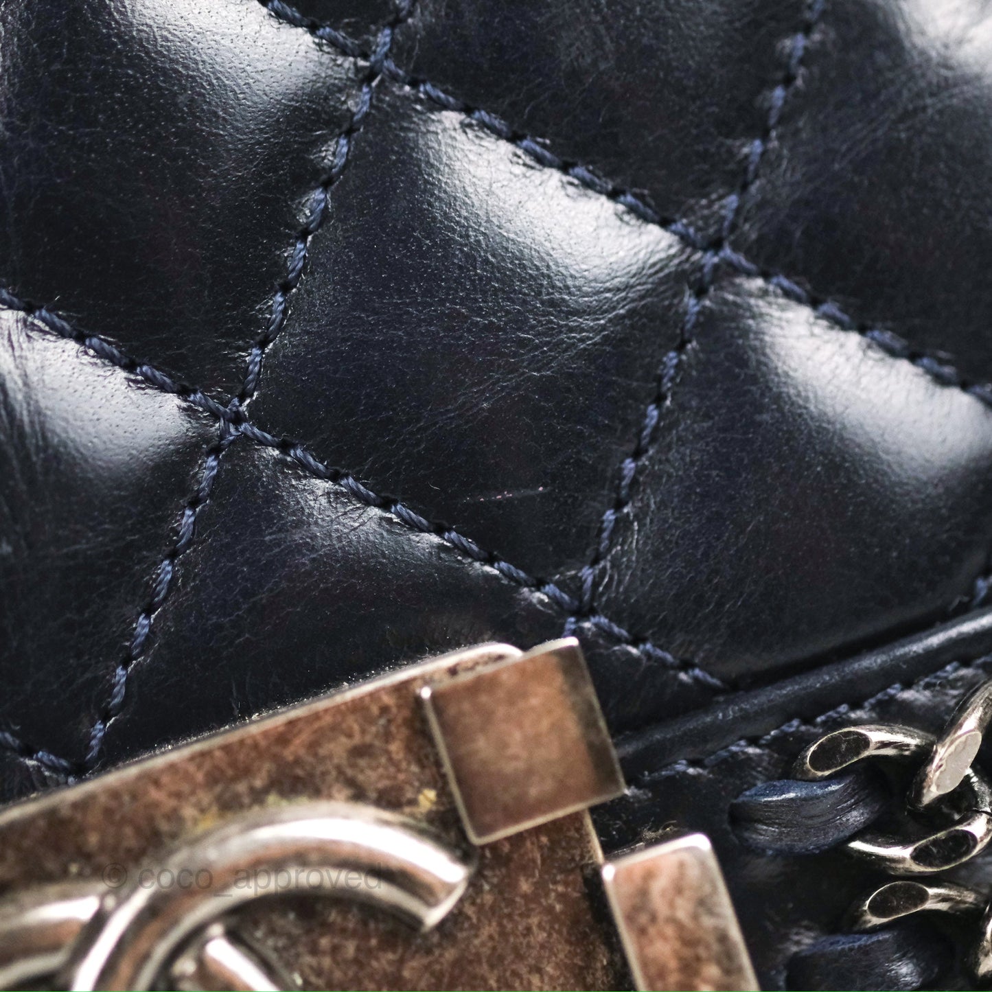 Chanel Small Chain Around Boy Dark Navy Glazed Calfskin Ruthenium Hardware