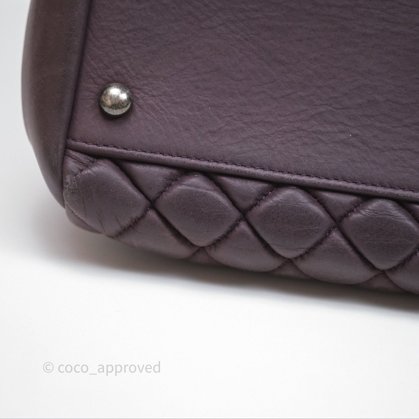 Chanel Large Mademoiselle Bowling Crumpled Calfskin Purple Ruthenium Hardware