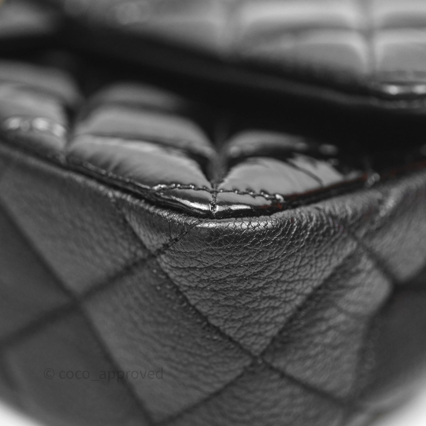 Chanel Quilted Medium Eyelet Flap Bag Black Patent Aged Gold Hardware