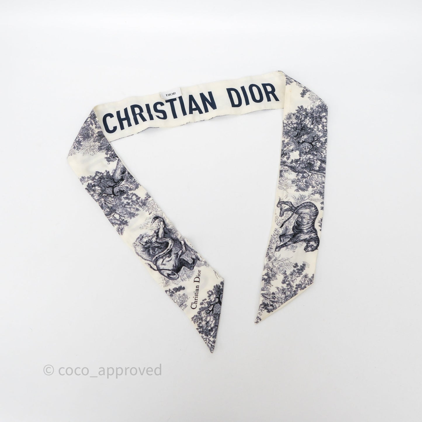 Christian Dior Toile De Jouy Mitzah Silk Twilly Ivory