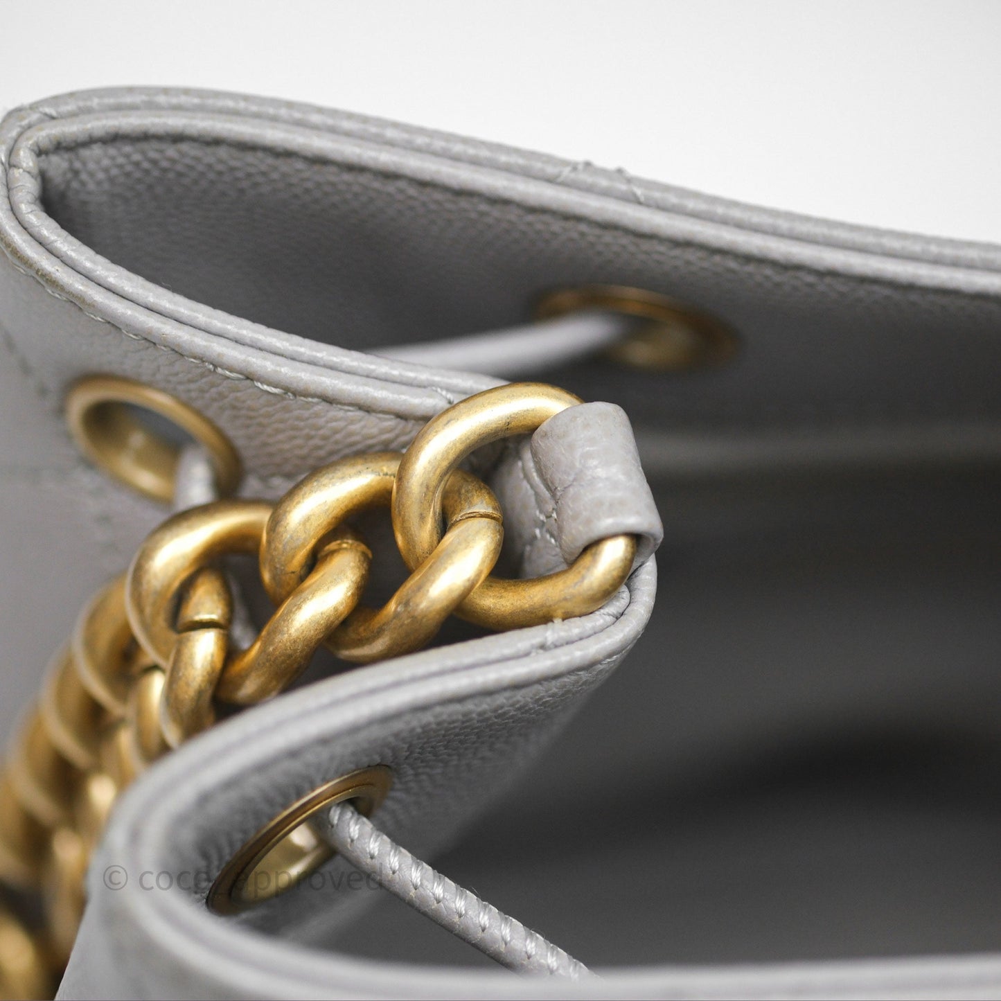 Chanel Drawstring Bucket Bag Grey Grained Calfskin Aged Gold Hardware