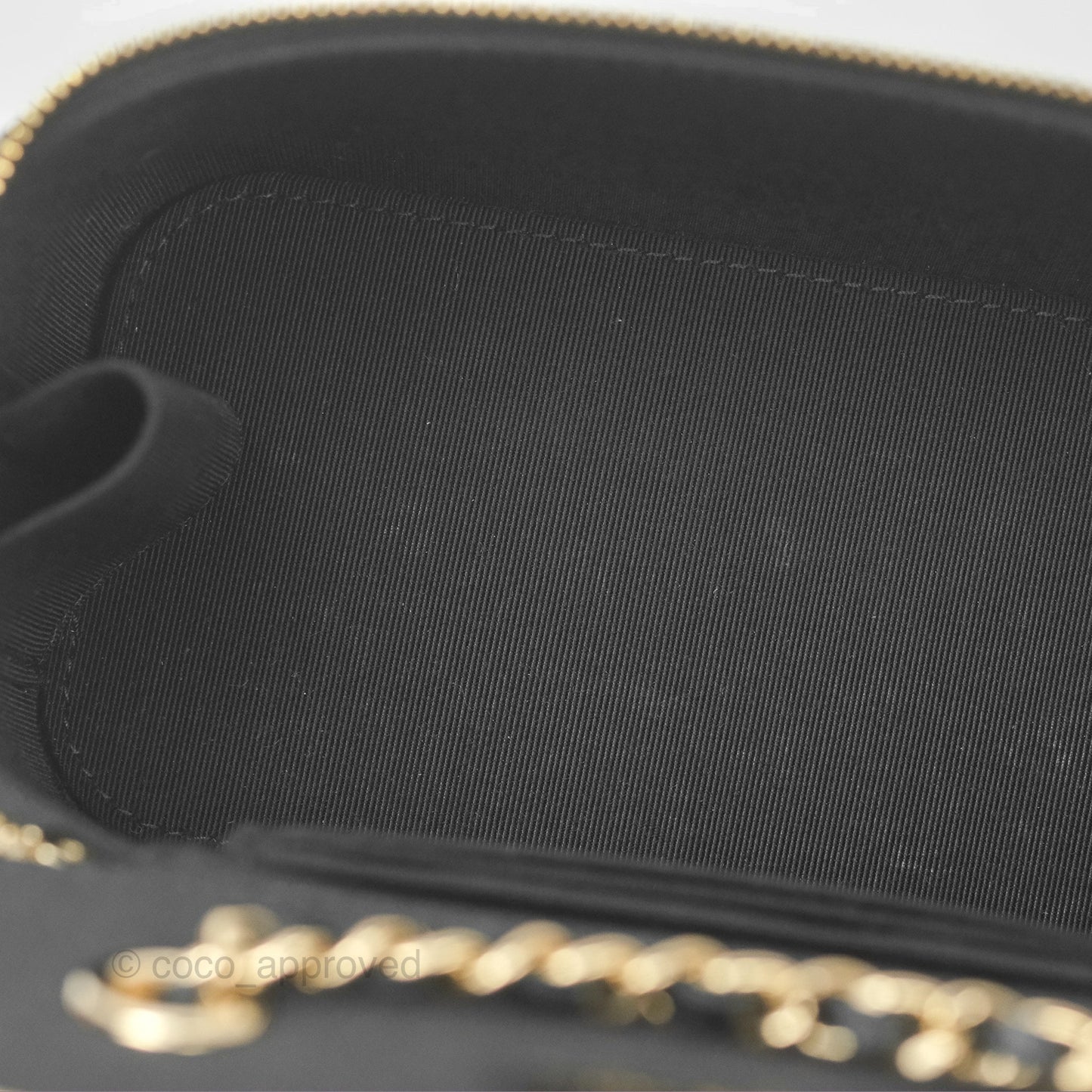 Chanel Vanity Rectangular Camellia Embossed Black Lambskin Gold Hardware 21S