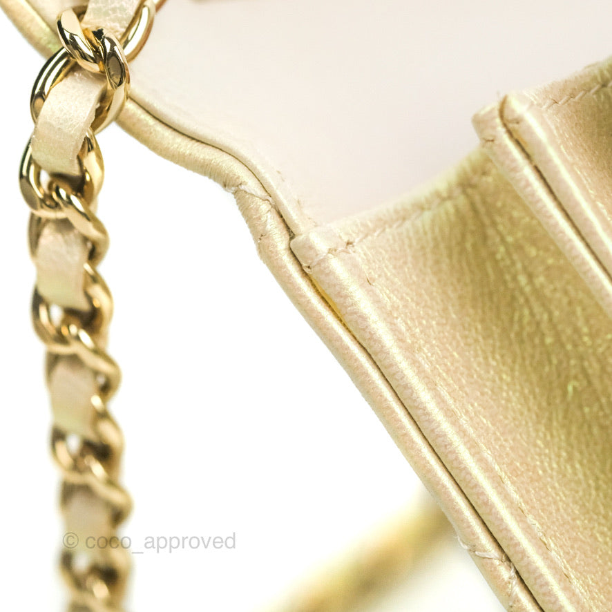 Chanel Quilted Mini Wallet on Chain WOC Iridescent Ivory Gold Hardware 20B