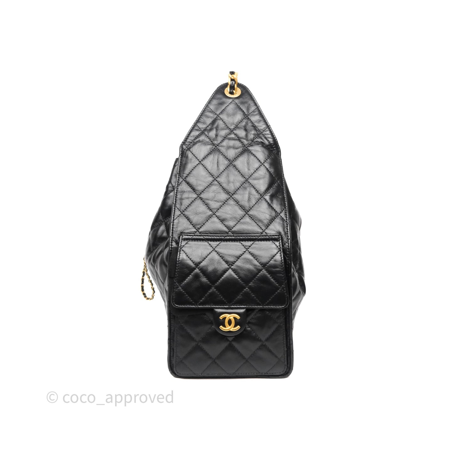 Chanel 25 Medium Black Crumpled Calfskin Aged Gold Hardware