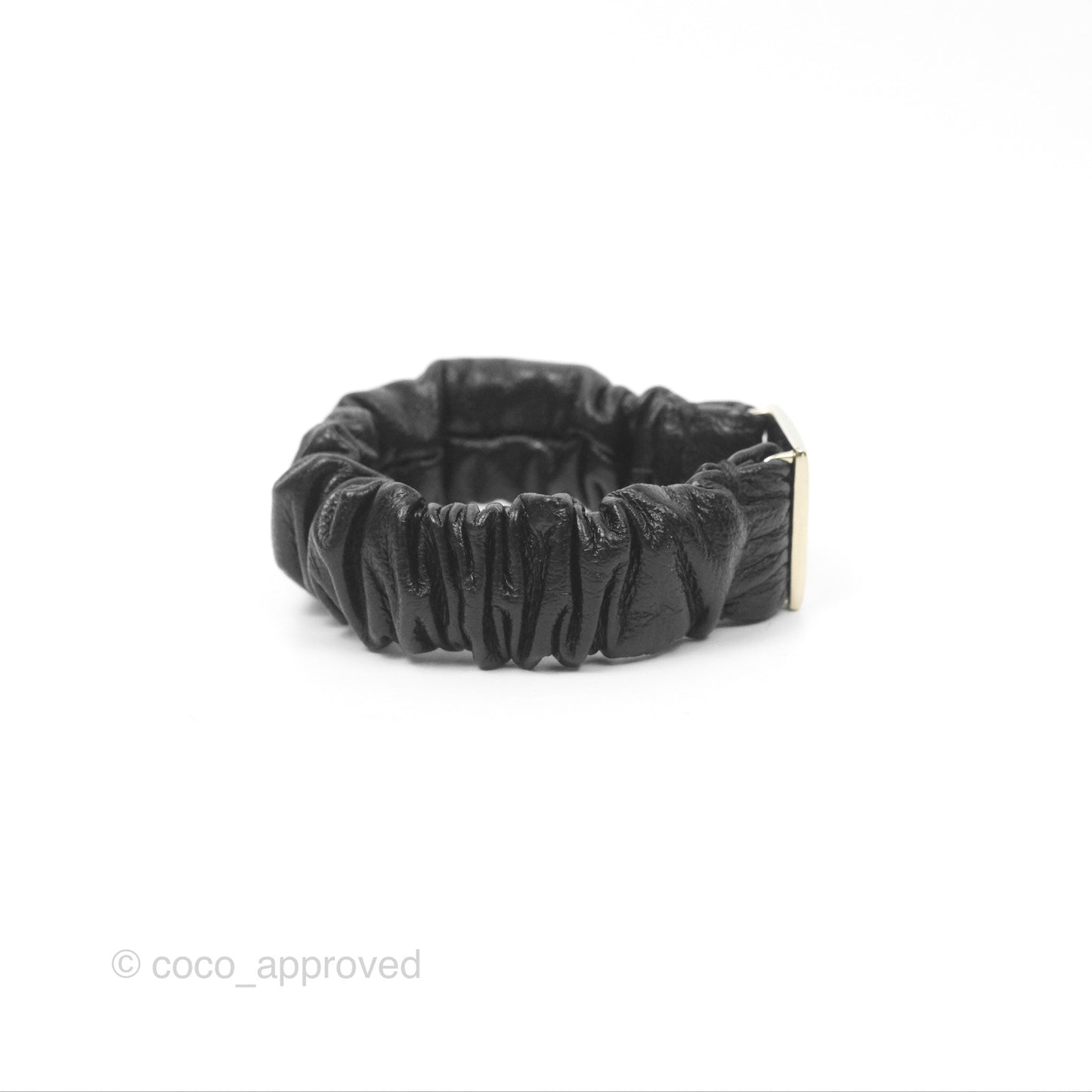Chanel CC Black Leather Hair Accessory Gold Tone 21B