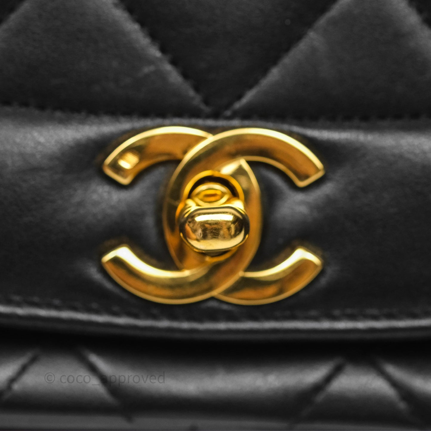 Chanel Medium Vintage Quilted Classic Diana Flap Bag Black Lambskin 24K Gold Hardware