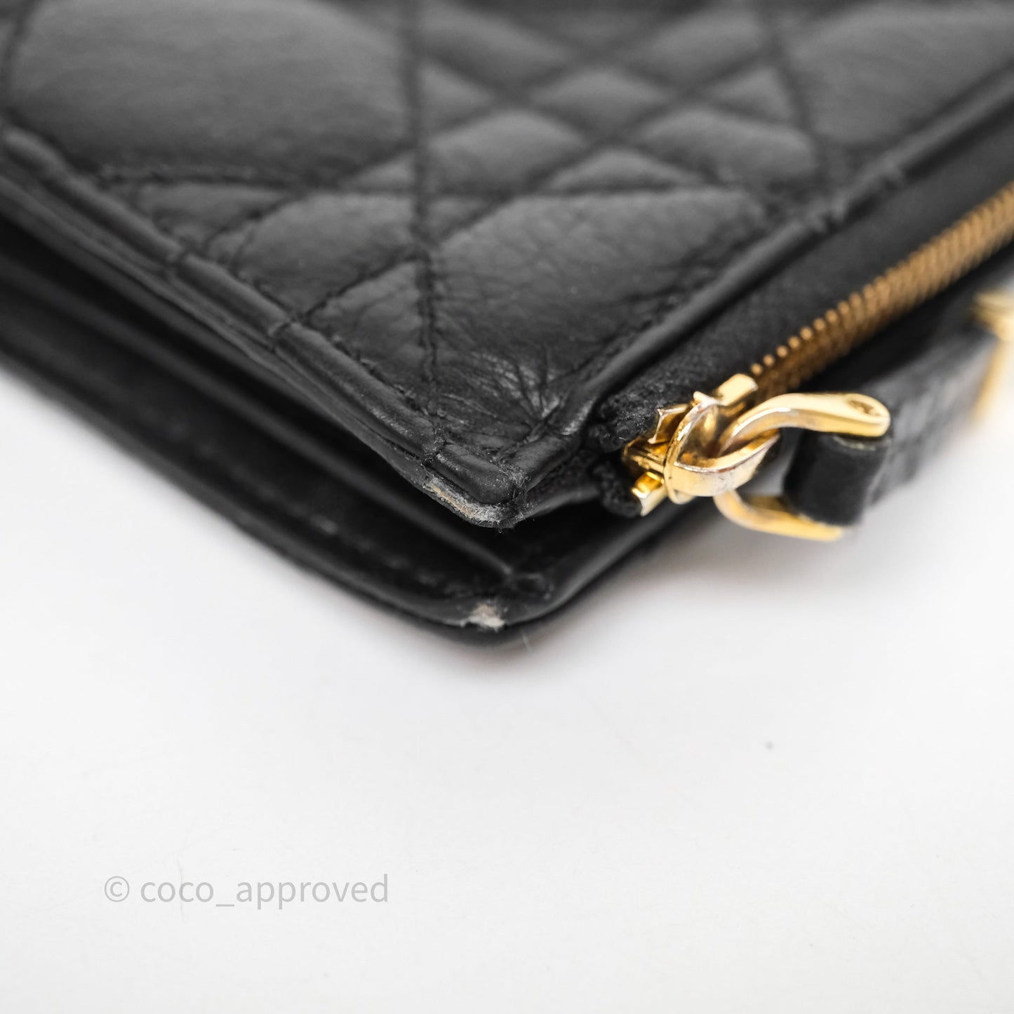 Christian Dior Caro Dahlia Wallet Black Calfskin Gold Hardware