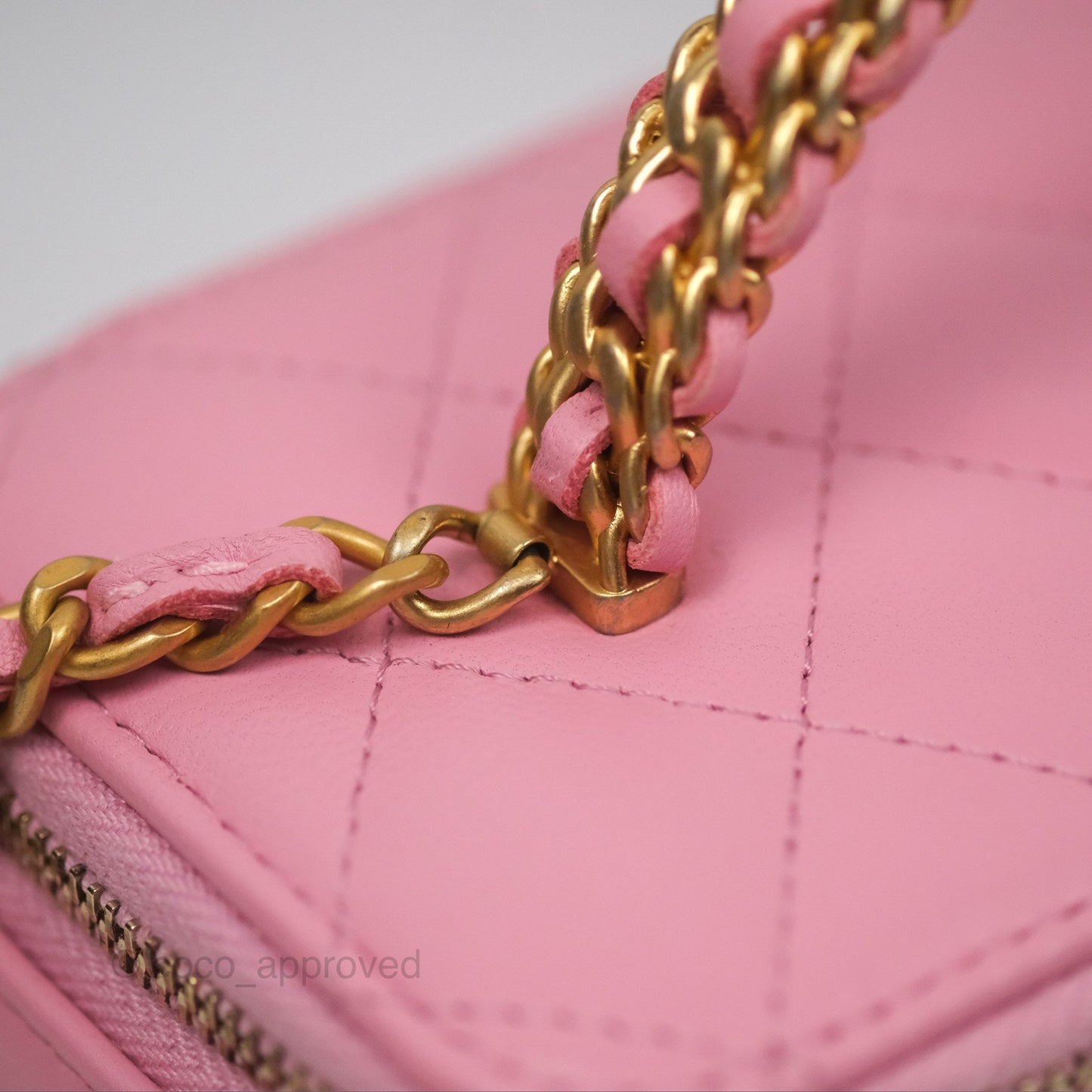 Chanel Vanity Rectangular with Top Handle Pink Lambskin Aged Gold Hardware