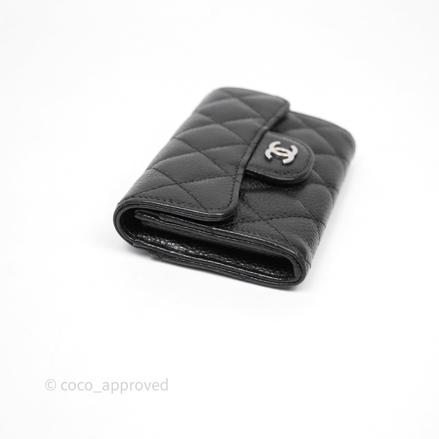 Chanel Quilted Flap Card Holder Black Caviar Silver Hardware