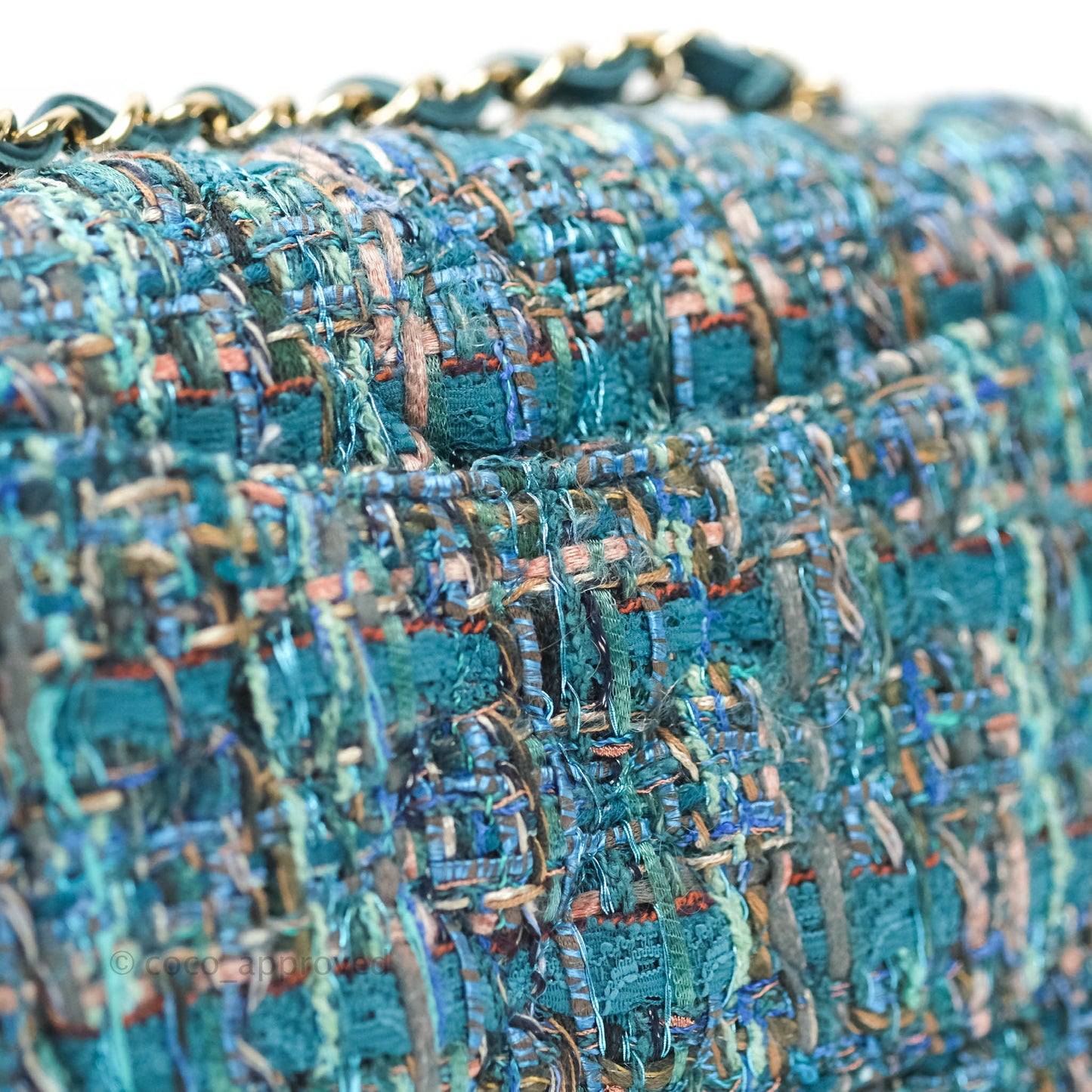 Chanel Quilted Mini Rectangular Turquoise Tweed Gold Hardware