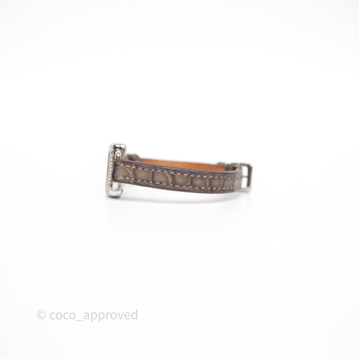 Hermès Galop d'Hermès Watch Medium Model 32MM Diamond Etoupe Alligator Palladium Hardware