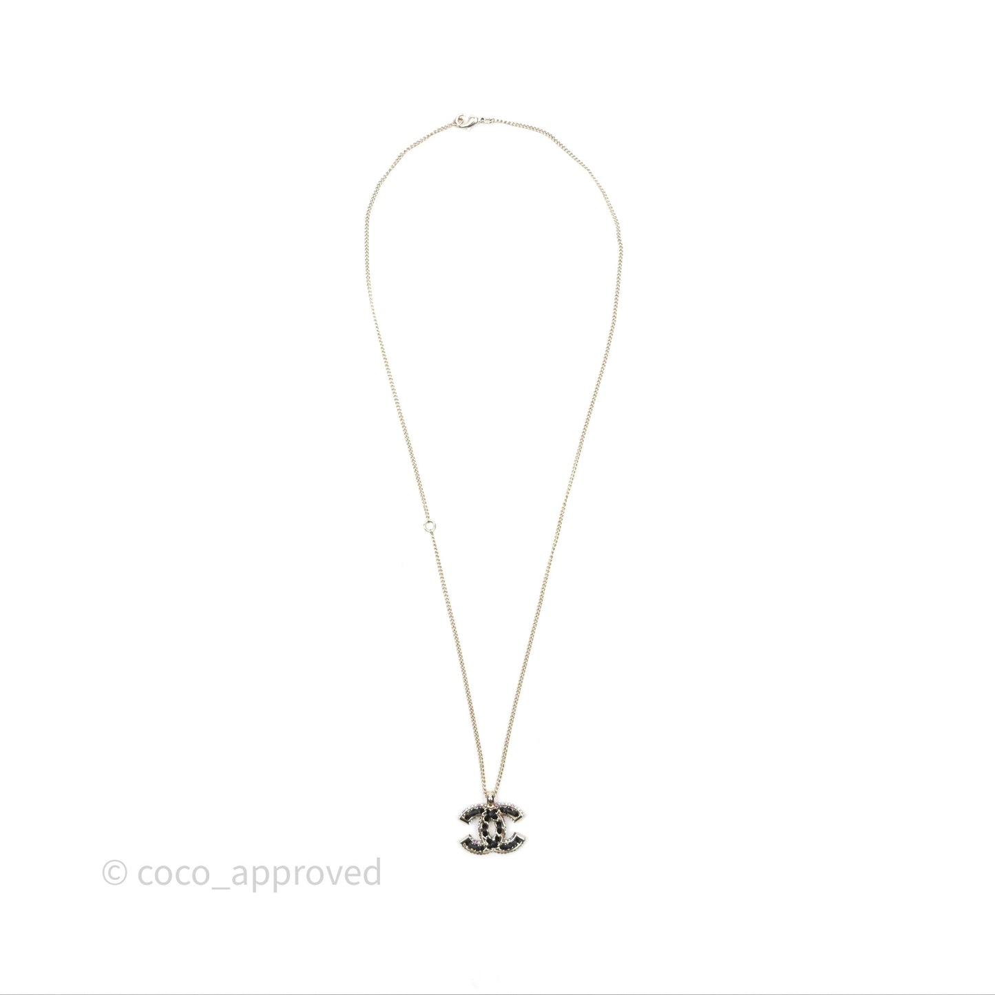 Chanel Crystal Black leather CC Necklace Gold Tone 21P