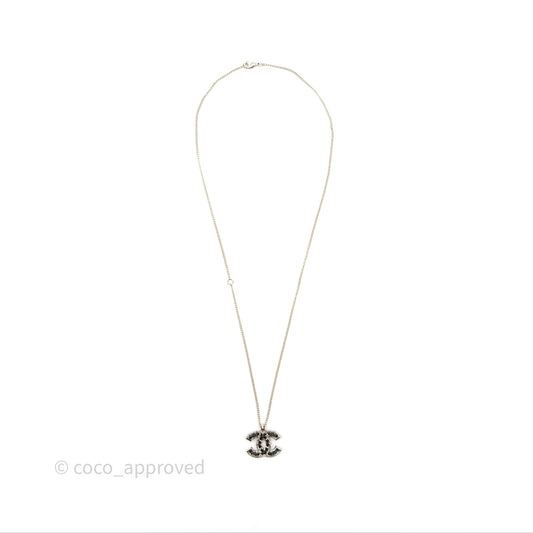 Chanel Crystal Black leather CC Necklace Gold Tone 21P