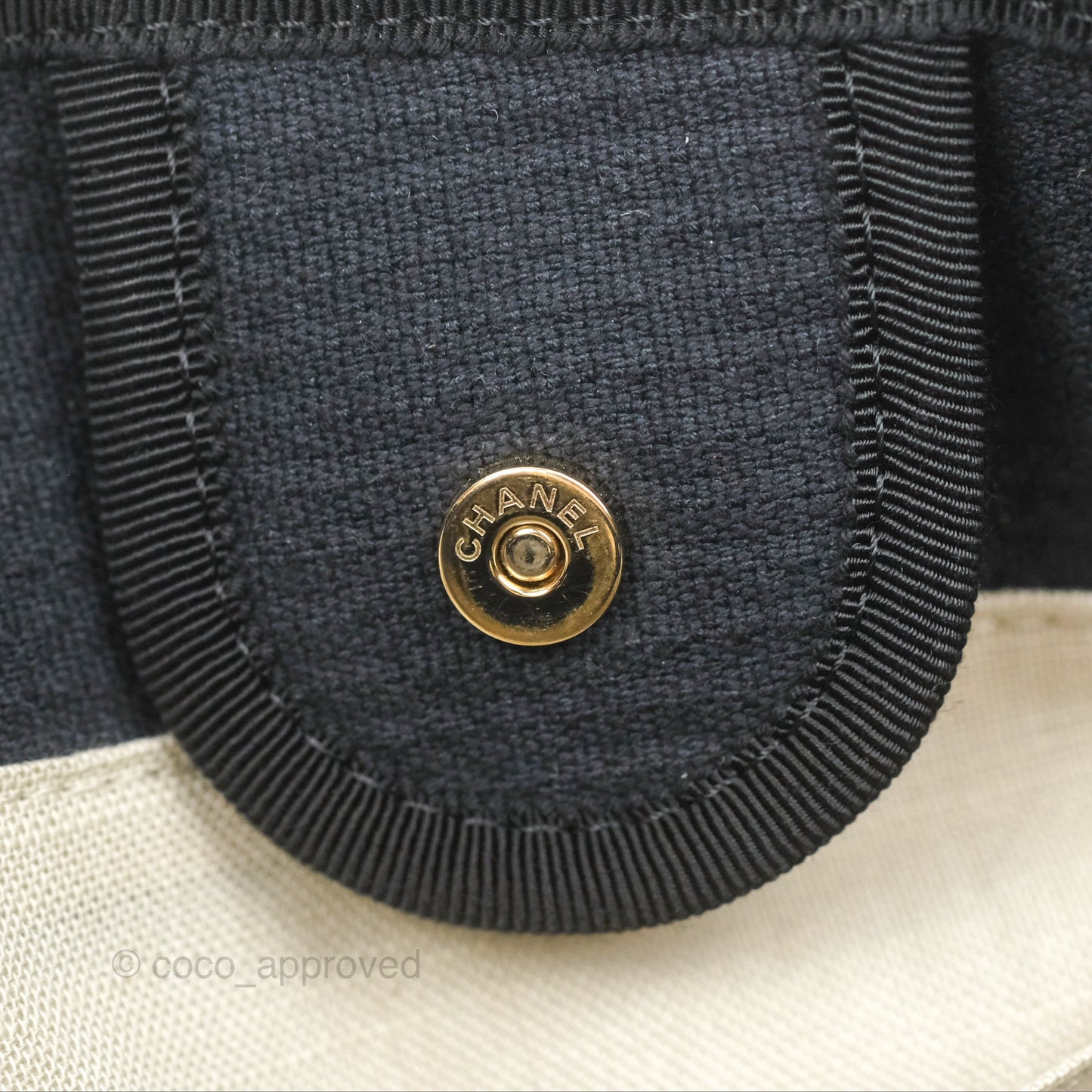 Chanel New Small Deauville Tote Dark Navy Cotton Raffia Logo