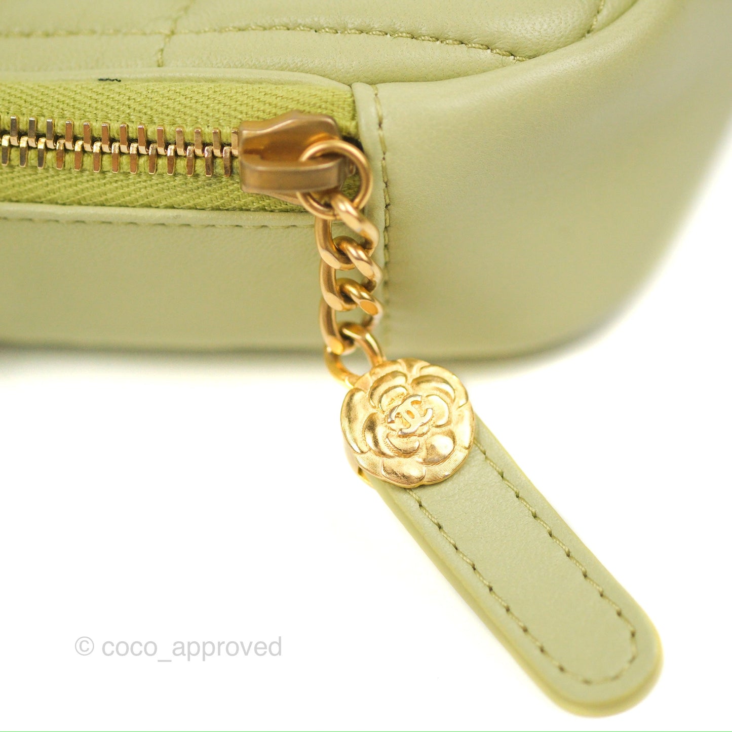 Chanel Small Quilted Diamond Cut Bag Green Lambskin Aged Gold Hardware