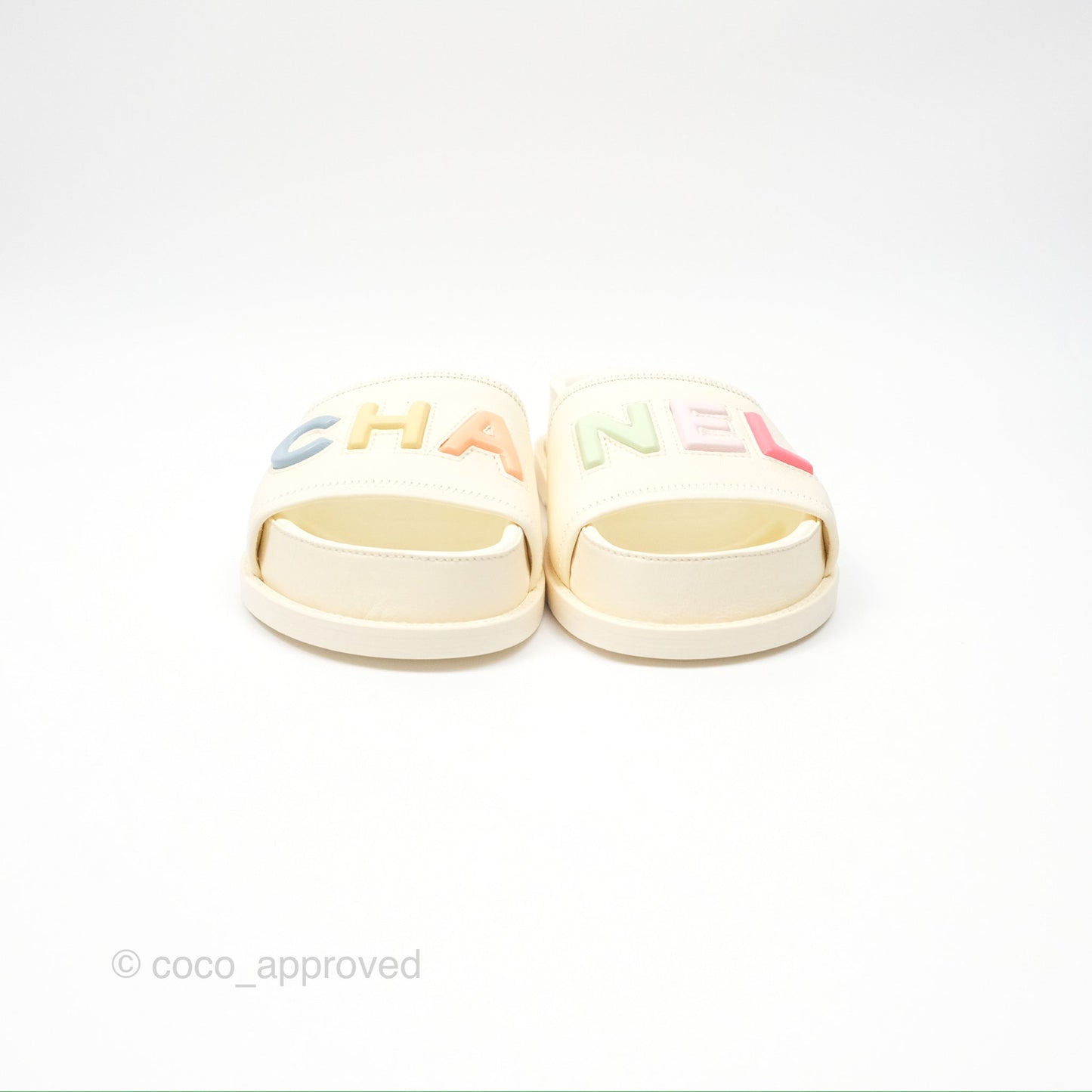 Chanel Multi-color Cha-Nel Logo Ivory Lambskin Slippers
