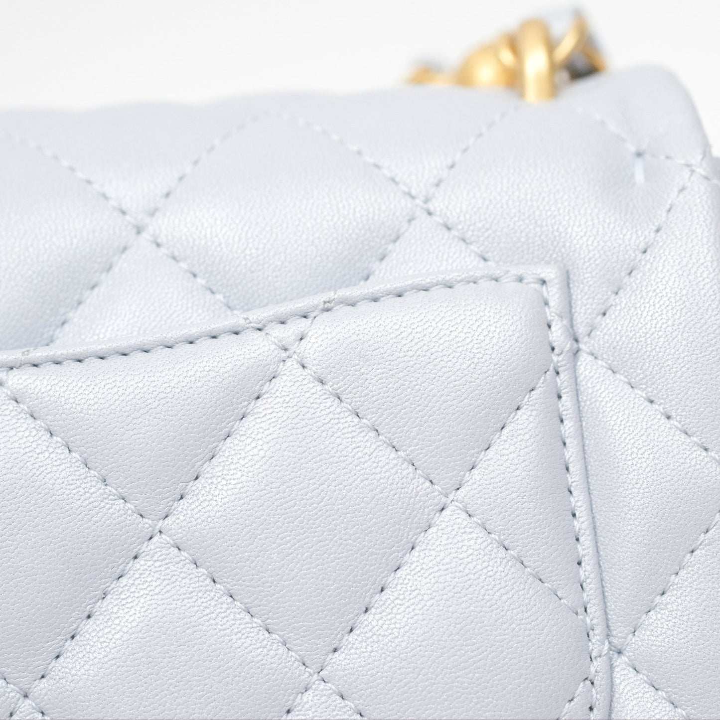 Chanel Pearl Chain Mini Flap Bag Pearly Light Blue Lambskin Aged Gold Hardware 24P