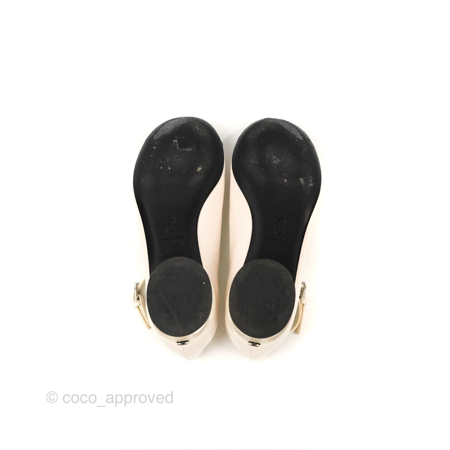 Chanel Mary Janes White Black Lambskin Shoes Size 37.5