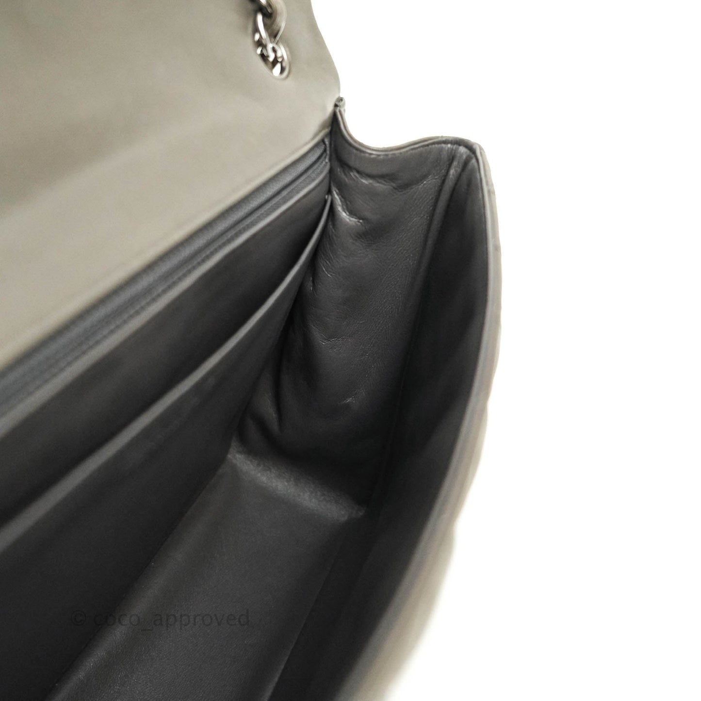 Chanel Classic Single Flap Maxi Grey Lambskin Gun Metal Hardware