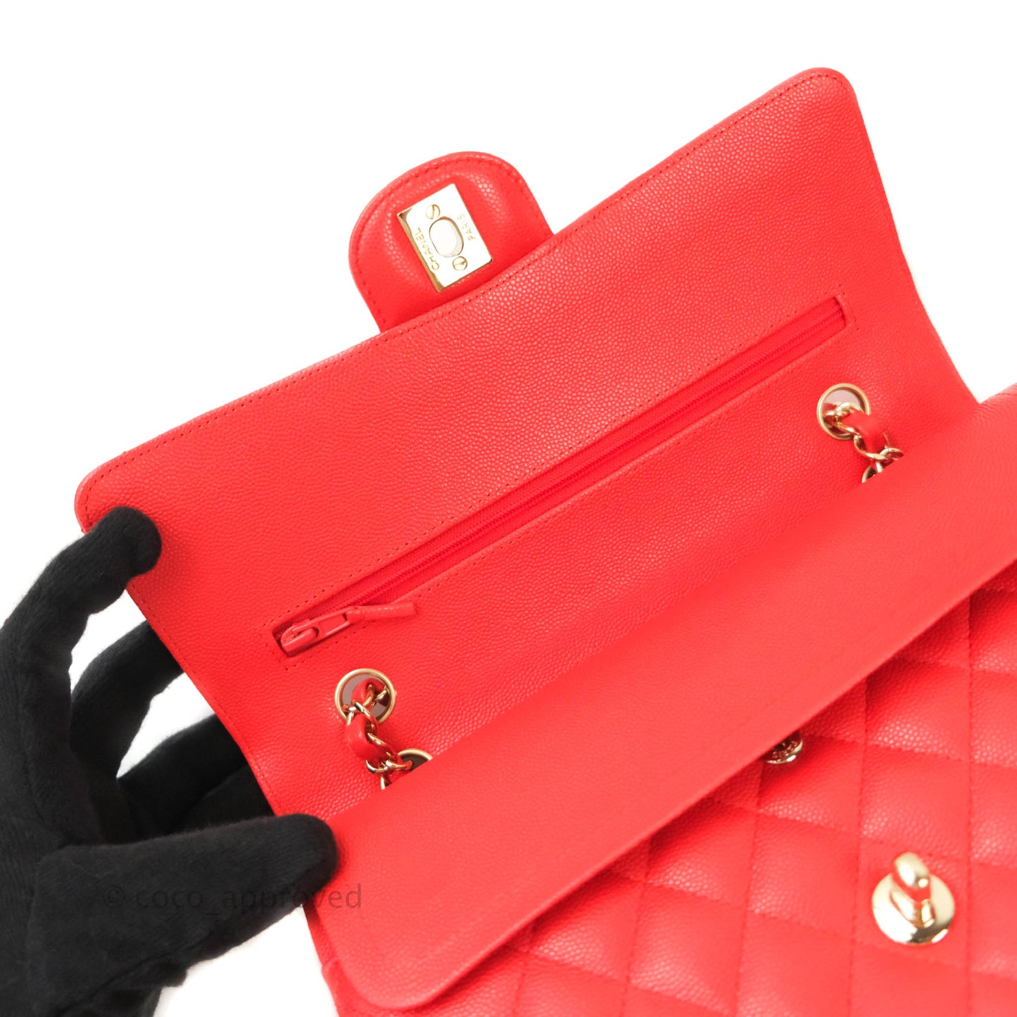 Chanel Classic M/L Medium Double Flap Red Caviar Gold Hardware