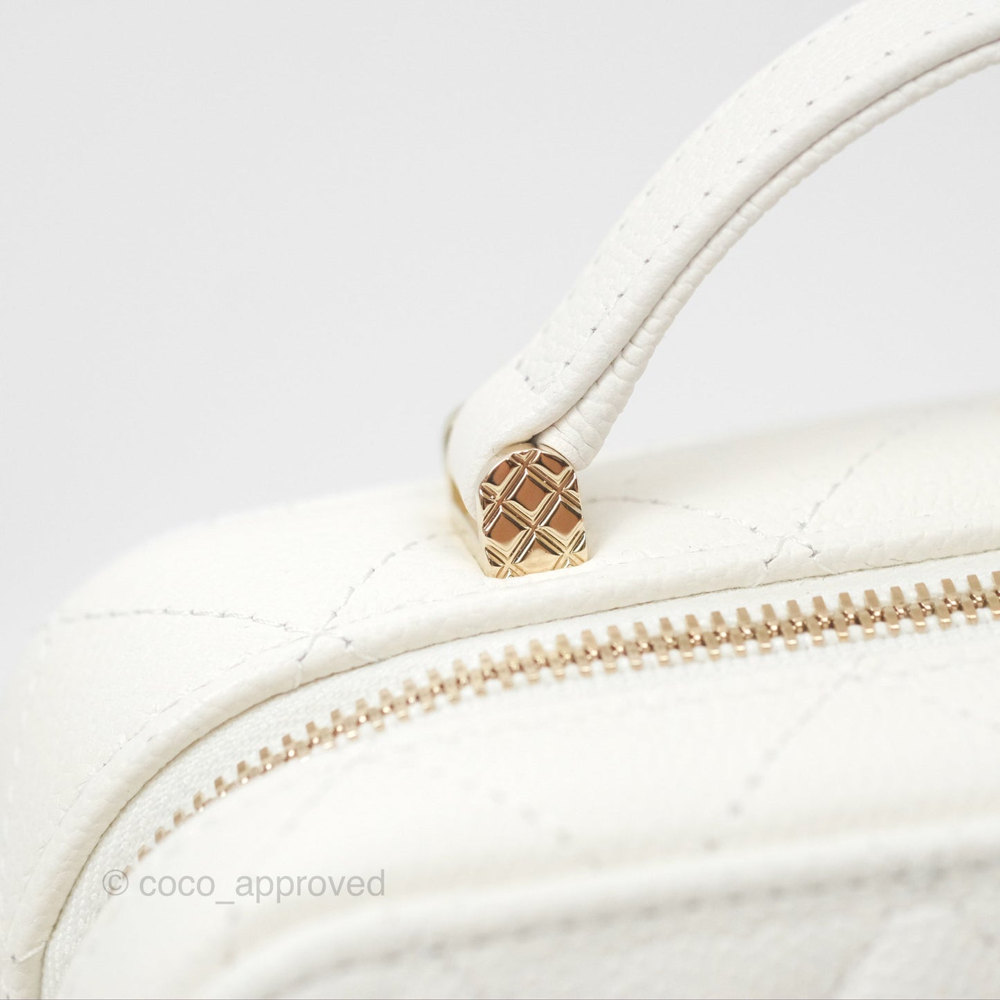 Chanel Quilted Top Handle Vanity White Caviar Gold Hardware