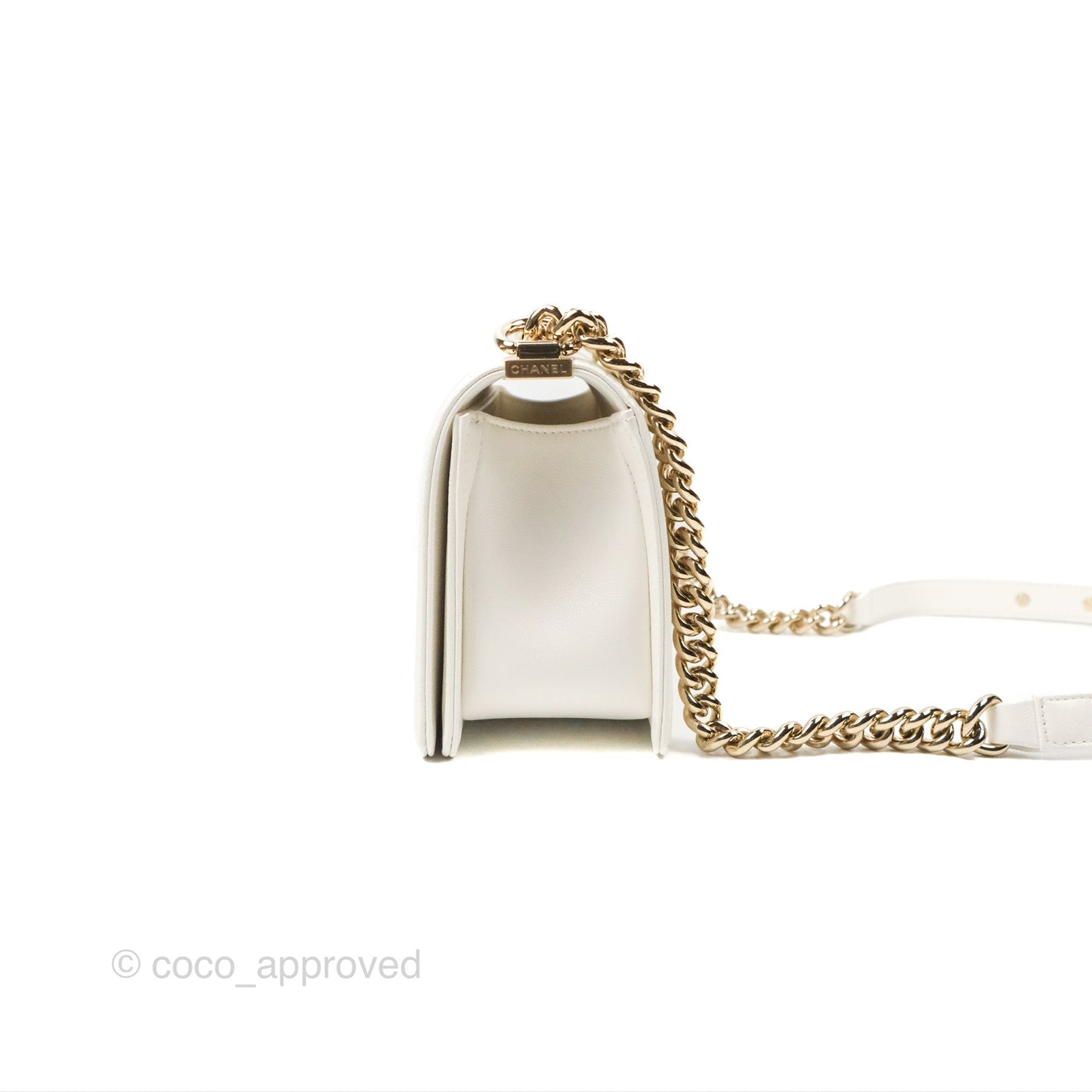 Chanel Medium Boy Quilted White Caviar Gold Hardware