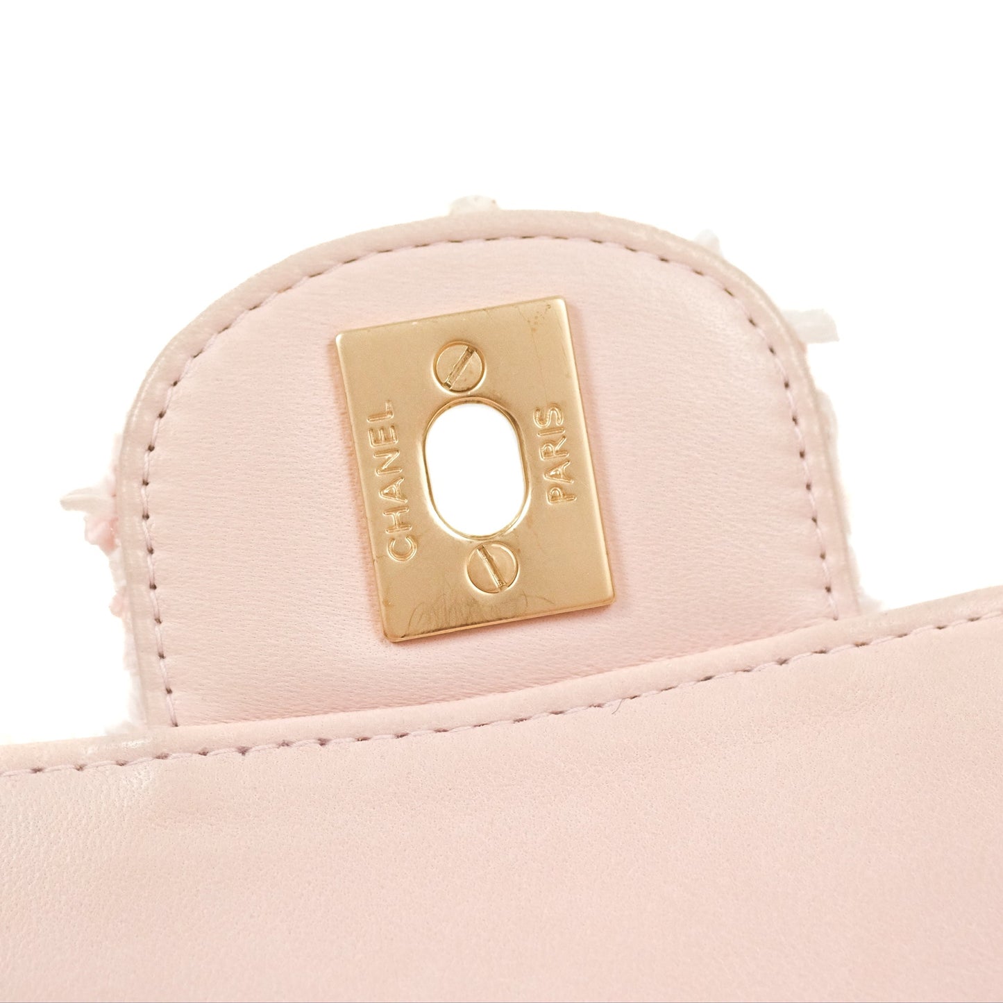 Chanel Classic M/L Medium Quilted Double Flap Pink Tweed Matte Gold Hardware