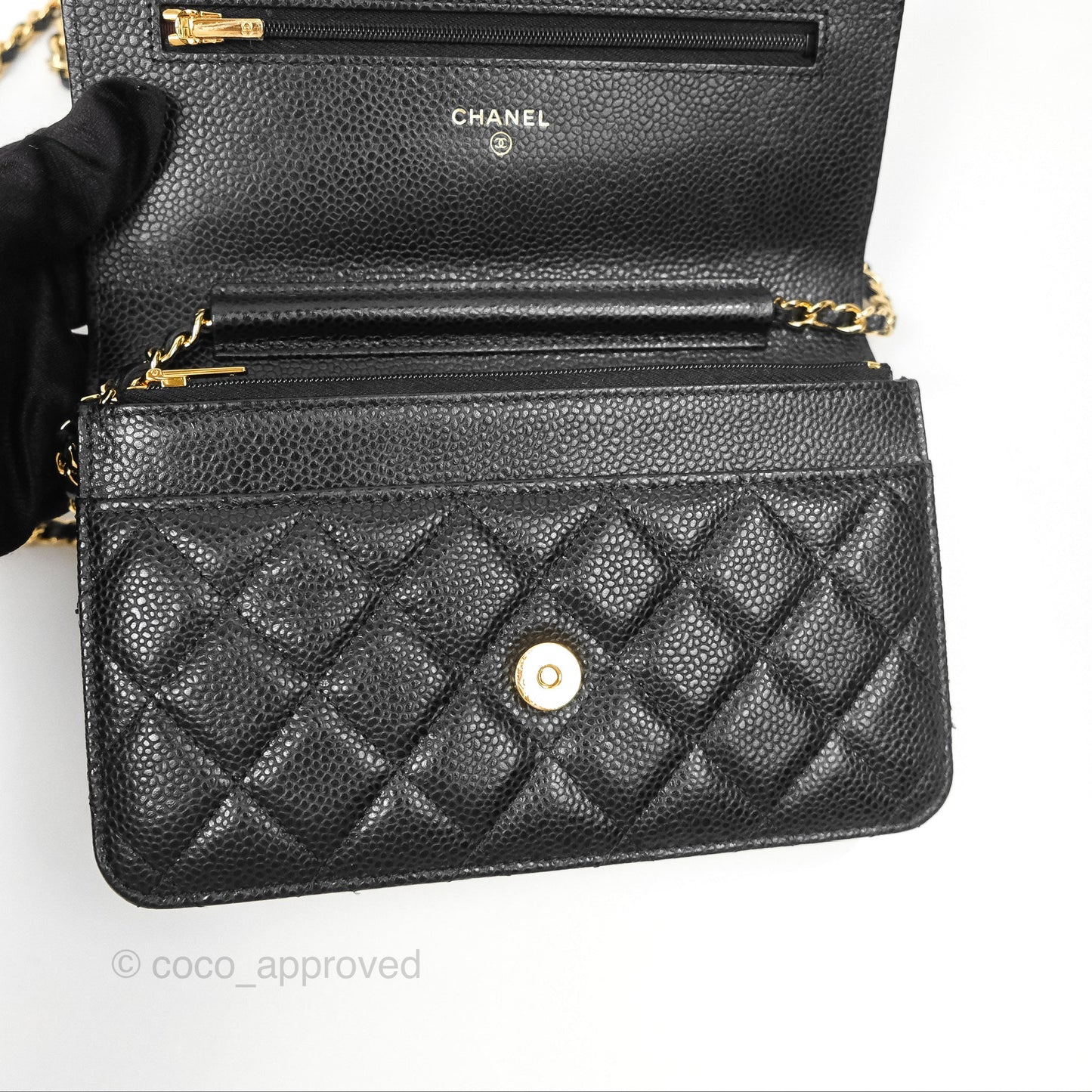 Chanel Classic Wallet On Chain WOC Quilted Black Caviar Gold Hardware
