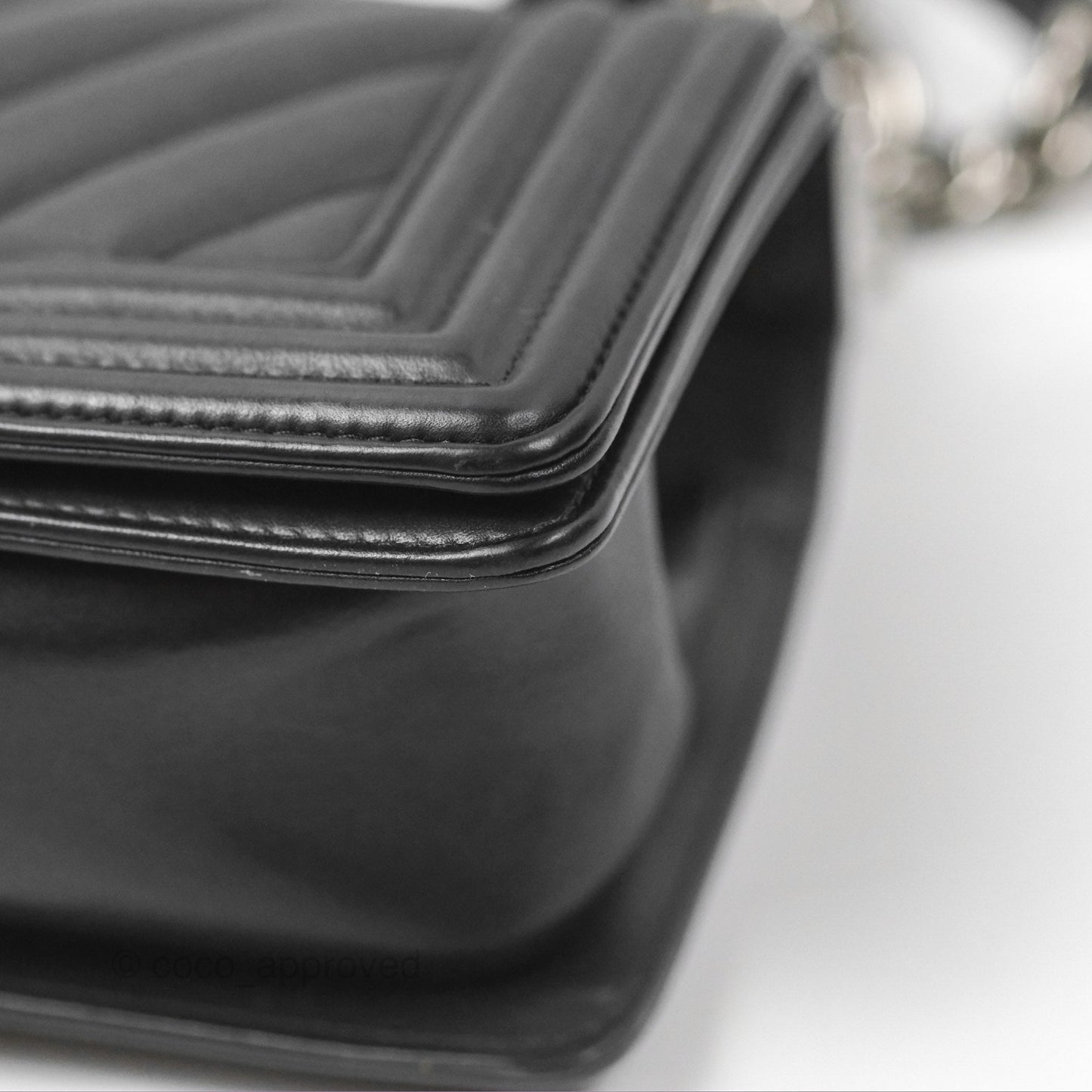 Chanel Small Chevron Boy Black Calfskin Silver Hardware