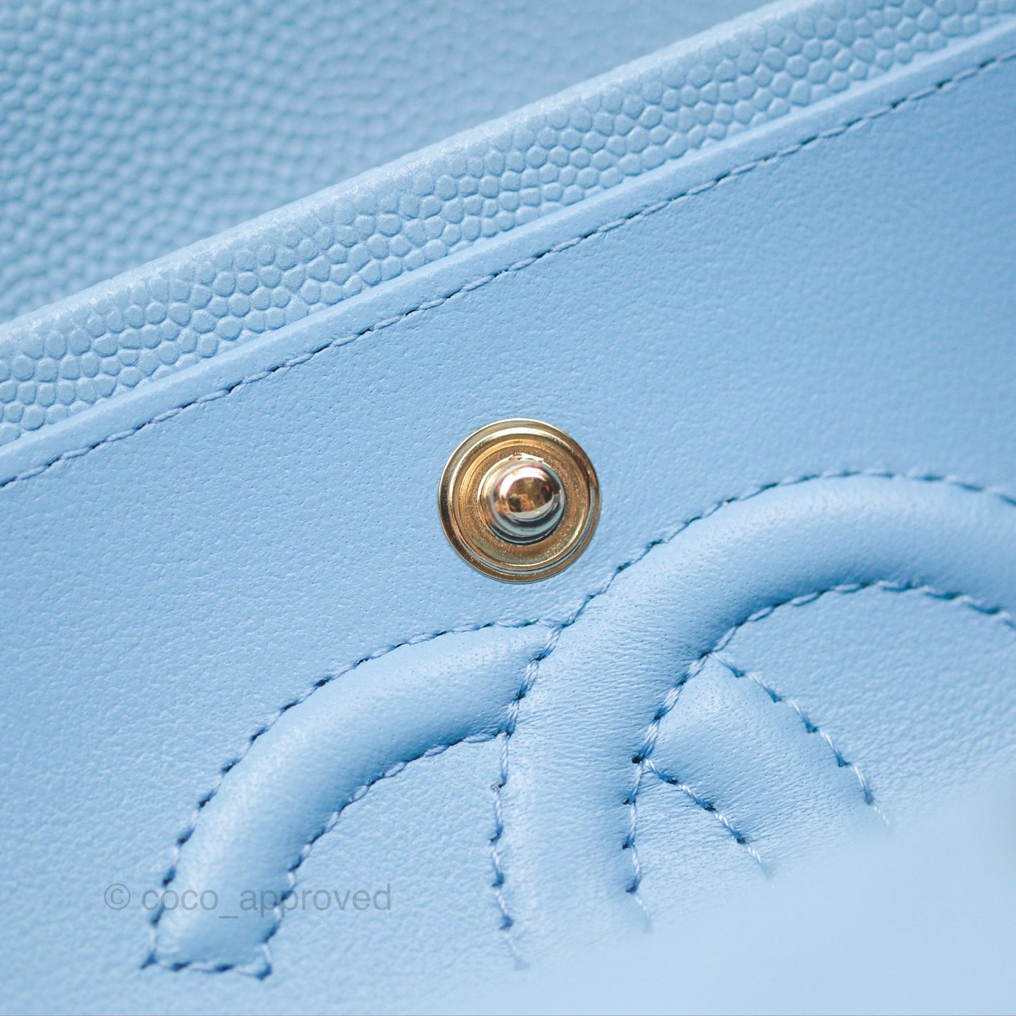 Chanel Small Classic Quilted Flap Light Blue Caviar Gold Hardware