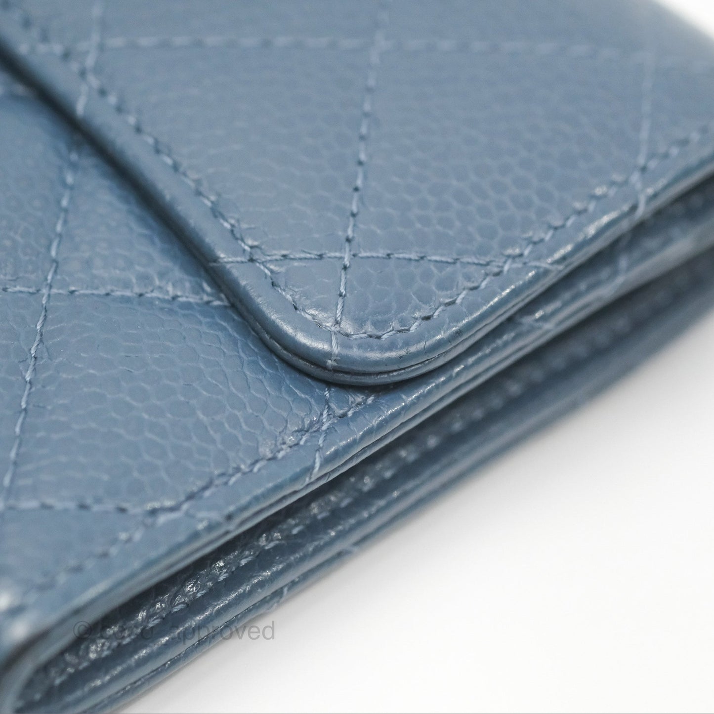 Chanel Quilted Small Flap Wallet Grey Blue Caviar Silver Hardware
