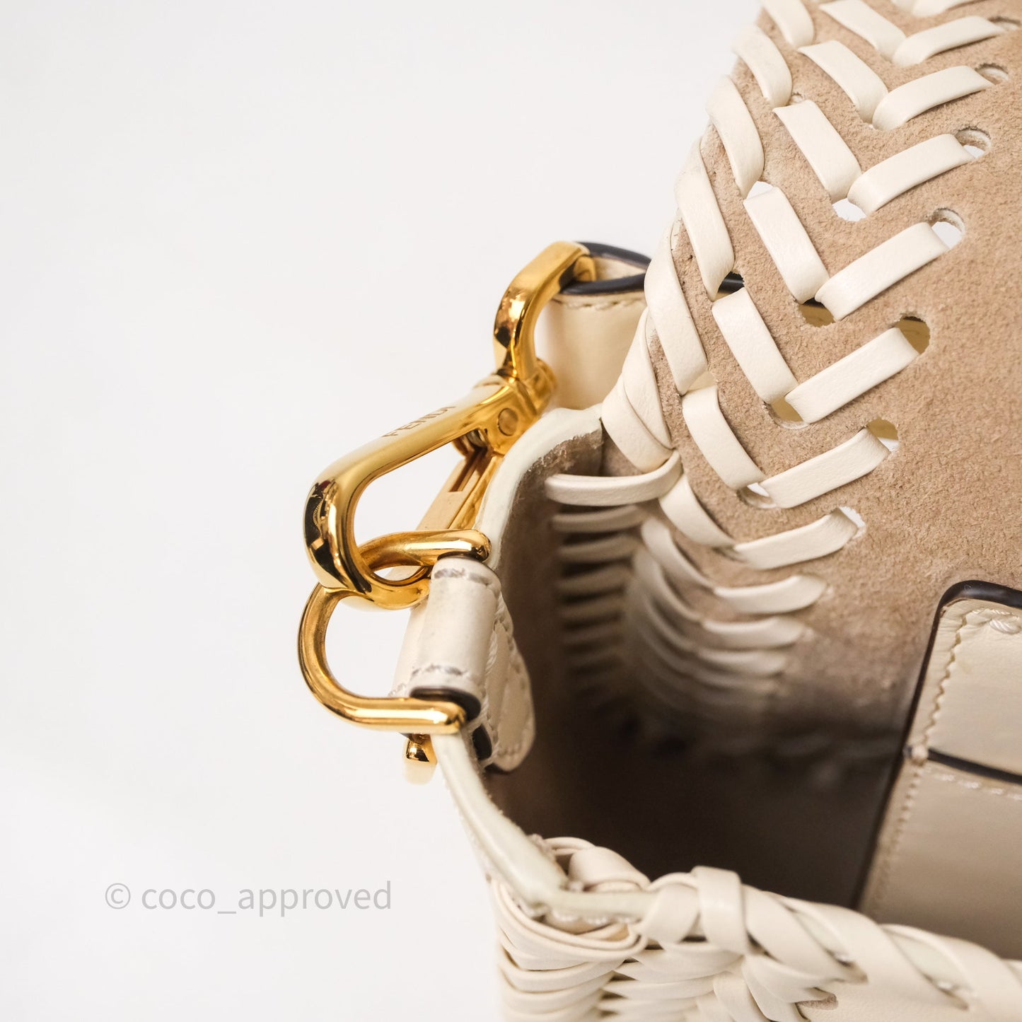 Fendi Braided Leather Baguette Bag Ivory Gold Hardware