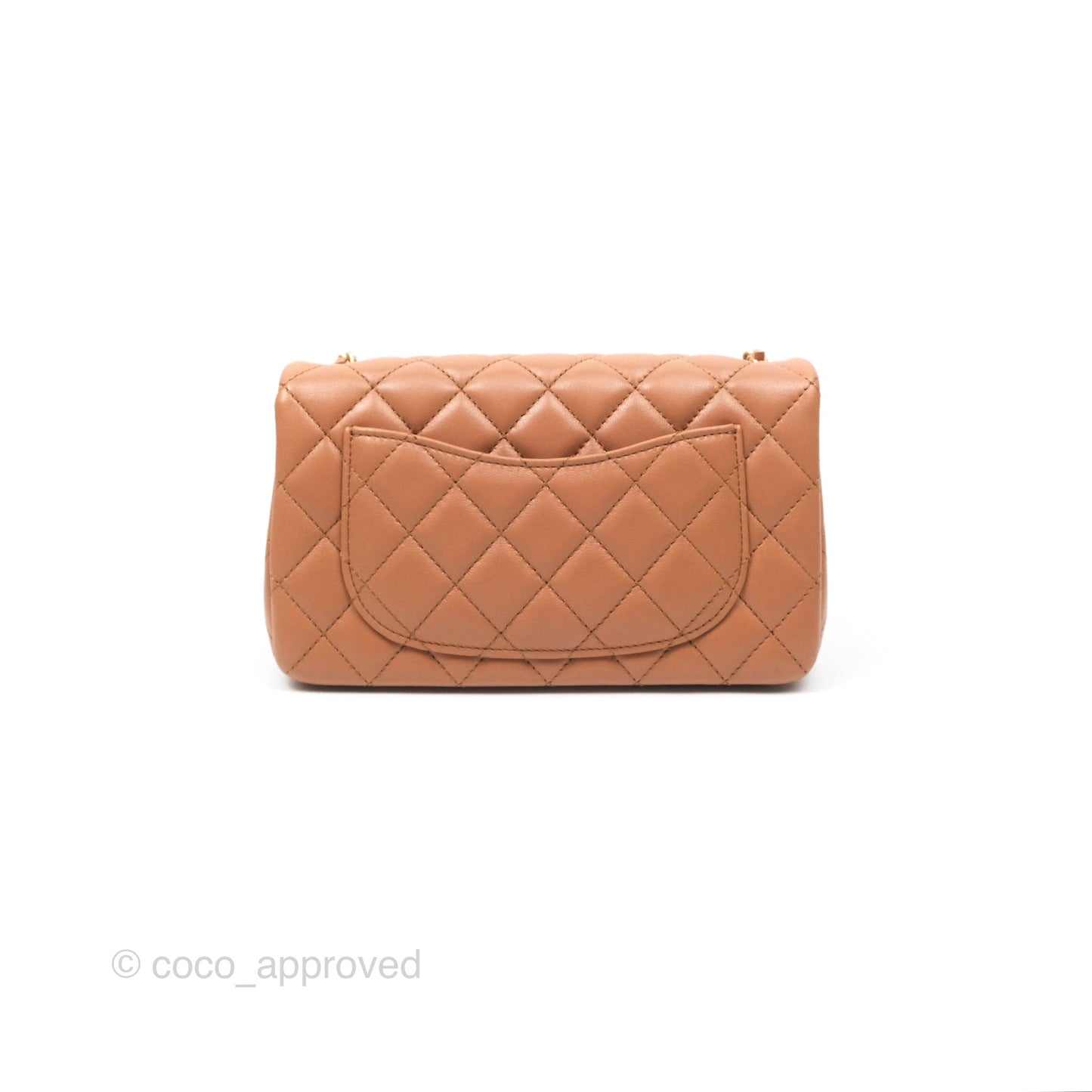 Chanel Mini Rectangular Pearl Crush Caramel Dark Beige Lambskin Aged Gold Hardware
