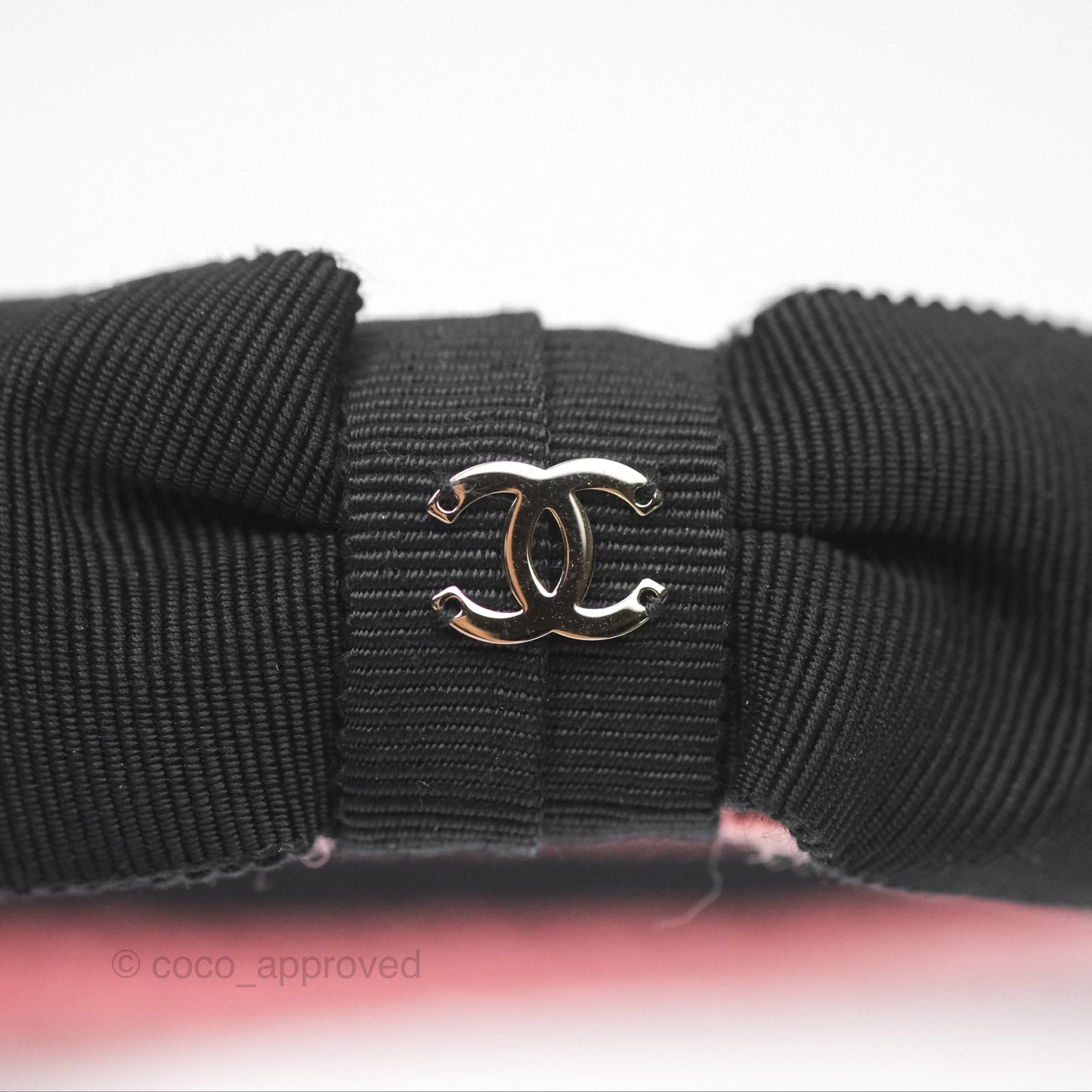 Chanel Black CC Silk Ribbon Bow Tweed Hair Band Pink 22B