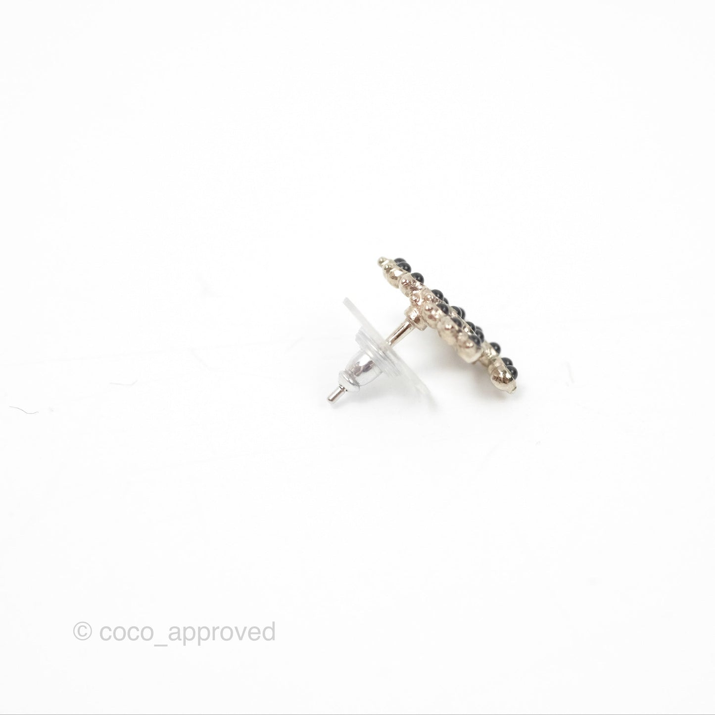 Chanel Black CC Earrings Silver Tone 18A