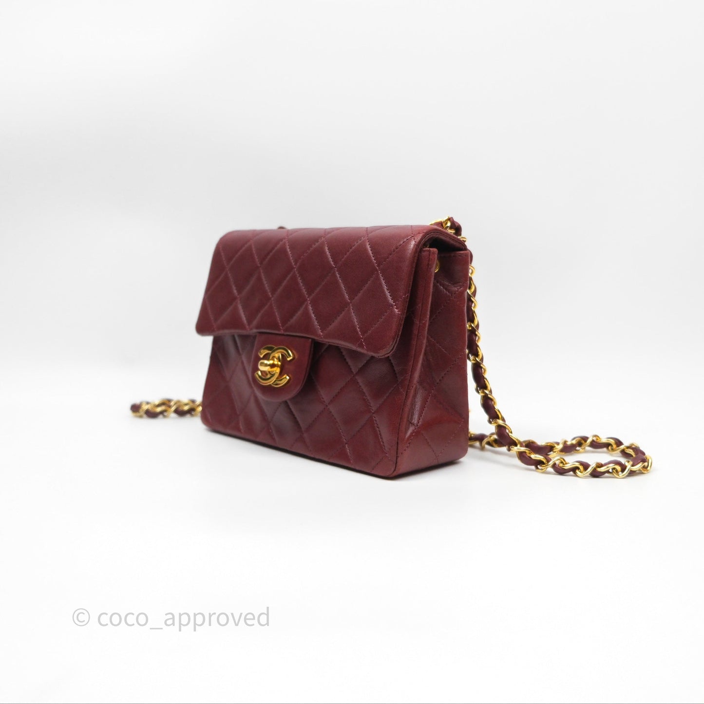 Chanel Vintage Mini Square Burgundy Lambskin 24K Gold Hardware