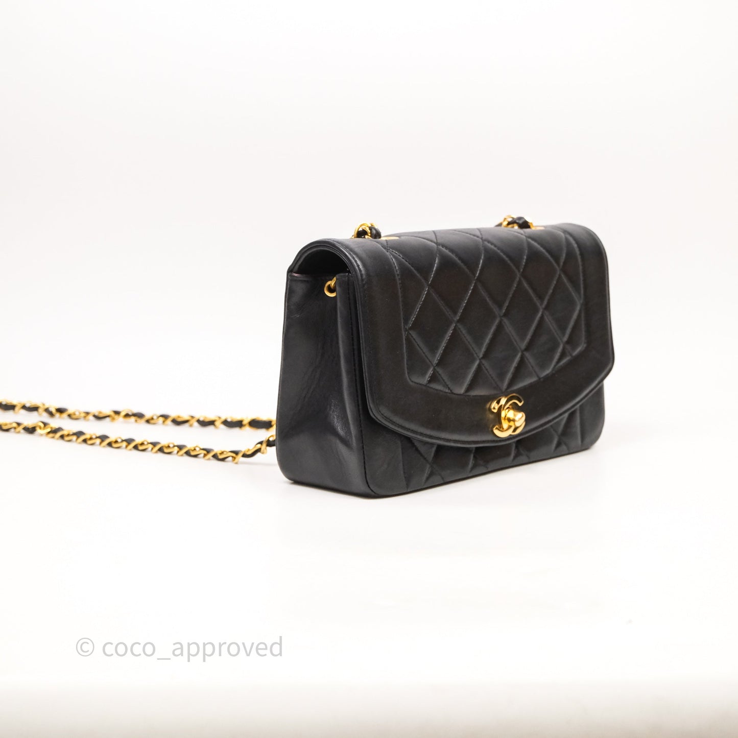Chanel Vintage Small Classic Diana Flap Bag Black Lambskin 24K Gold Hardware