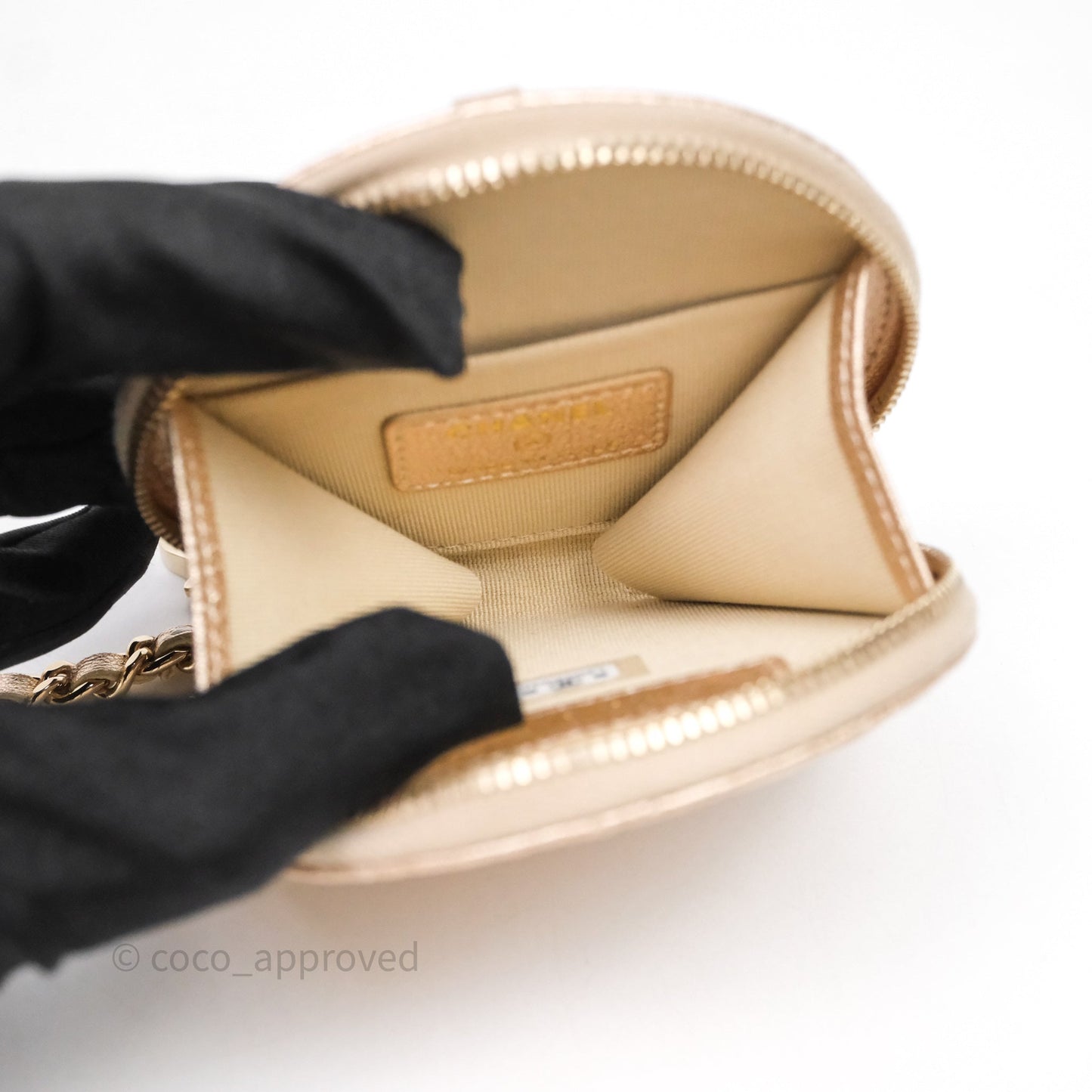 Chanel Quilted Round Coin Purse With Airpods Case Lambskin Metallic Gold Gold Hardware