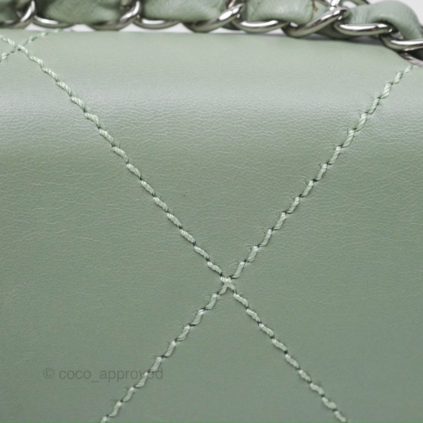 Chanel CC East West Flap Bag Lambskin Mint Green Silver Hardware
