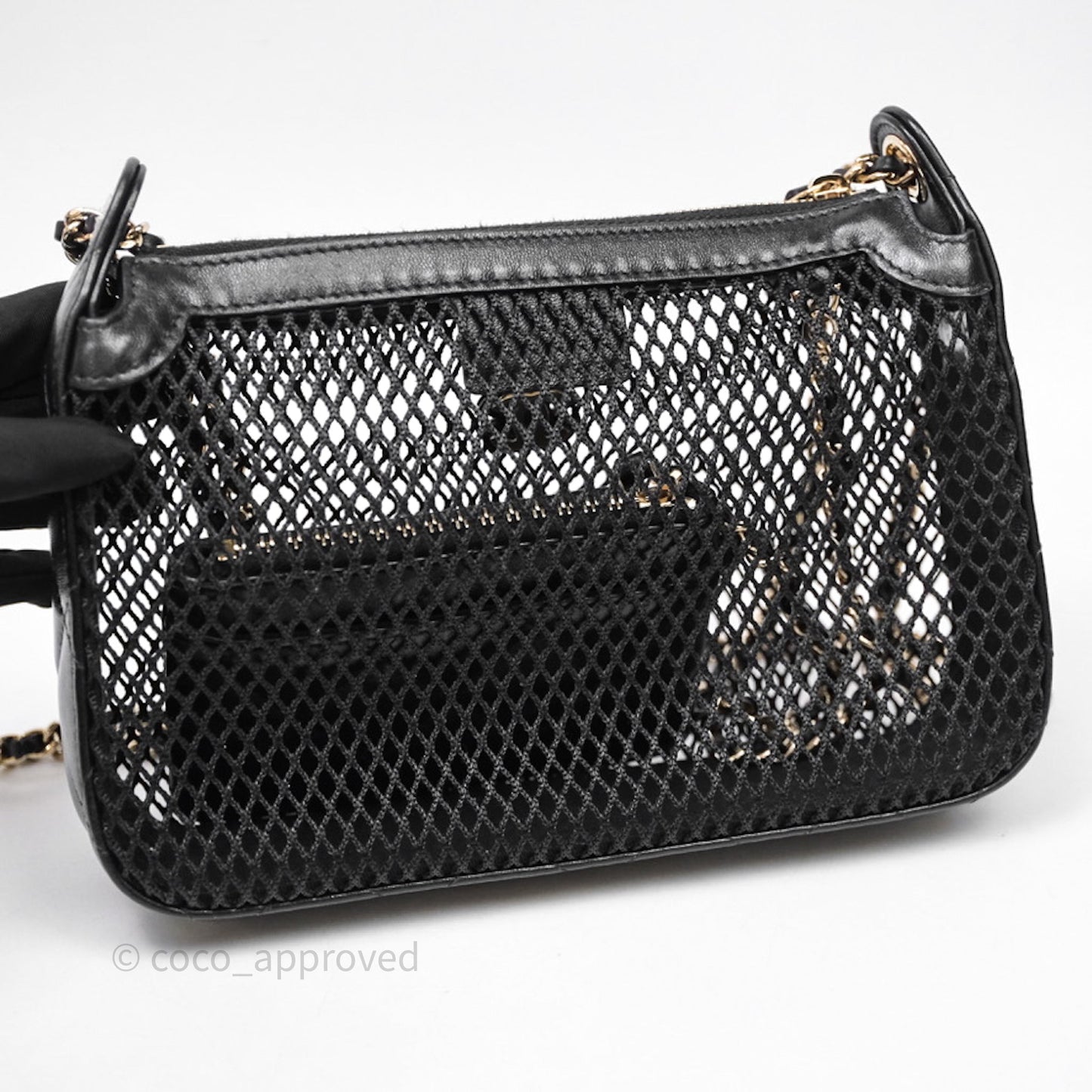 Chanel Mesh Clutch With Chain Black Shiny Lambskin Gold Hardware