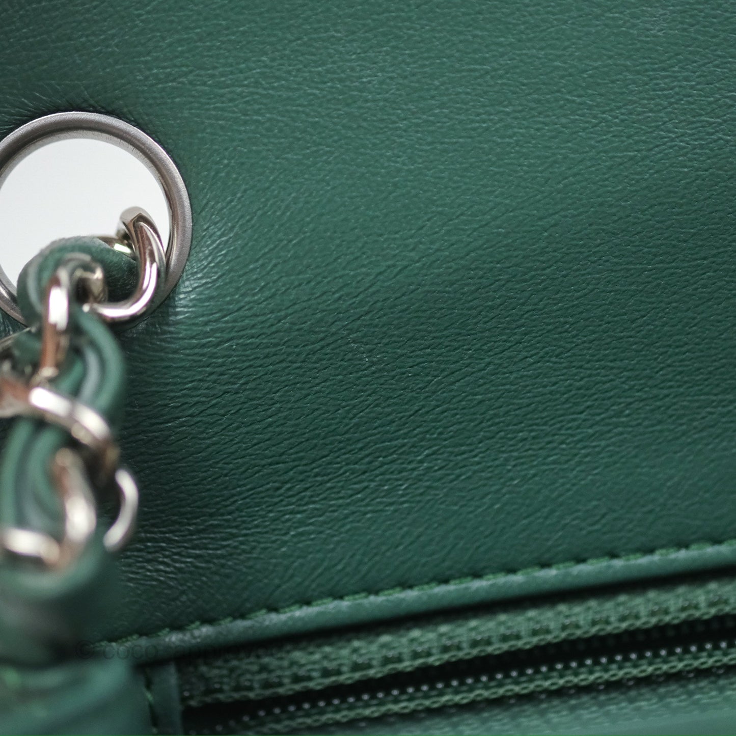 Chanel Mini Square Quilted Green Lambskin Silver Hardware