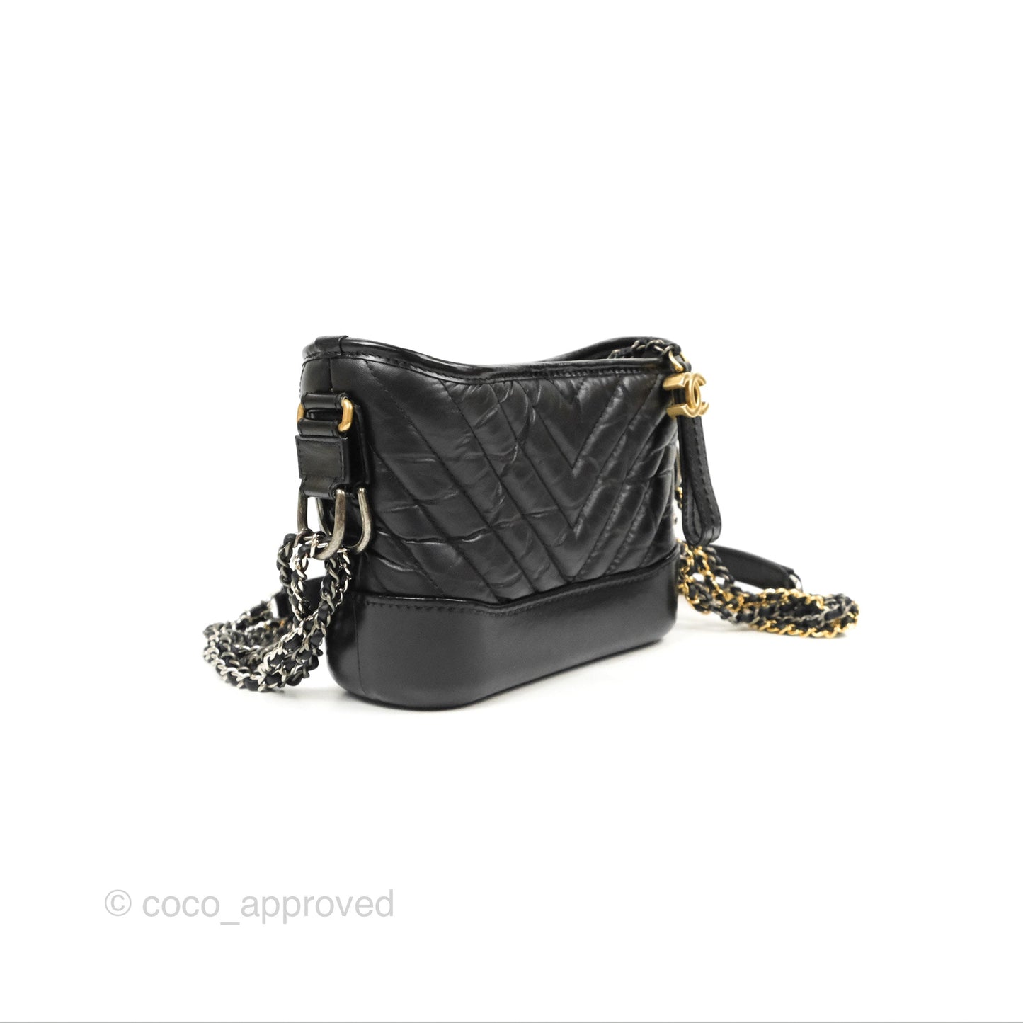 Chanel Calfskin Chevron Small Gabrielle Hobo Black Mixed Hardware