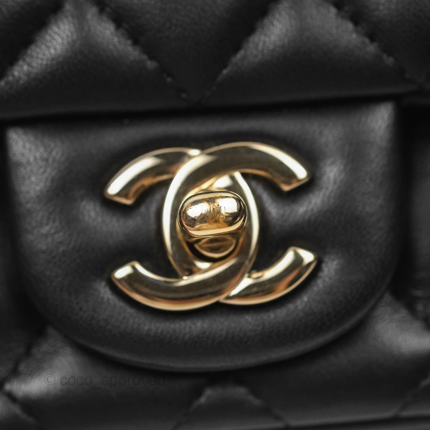 Chanel Quilted Mini Square Flap Black Lambskin Gold Hardware