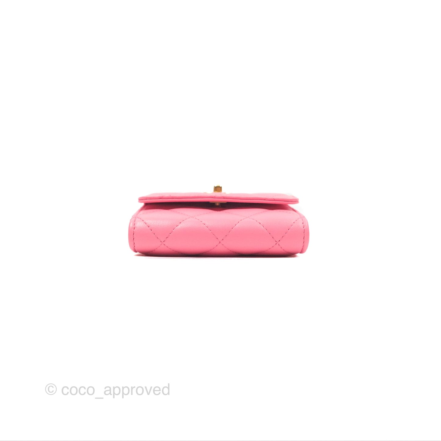Chanel Pearl Crush Mini Clutch With Chain Pink Lambskin Aged Gold Hardware