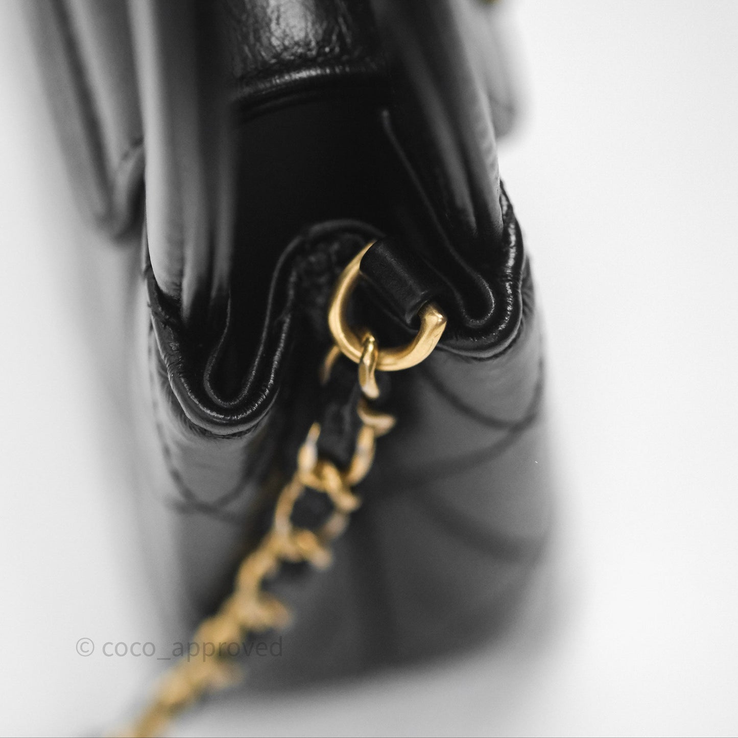 Chanel Mini Nano Kelly Bag Black Shiny Calfskin Aged Gold Hardware