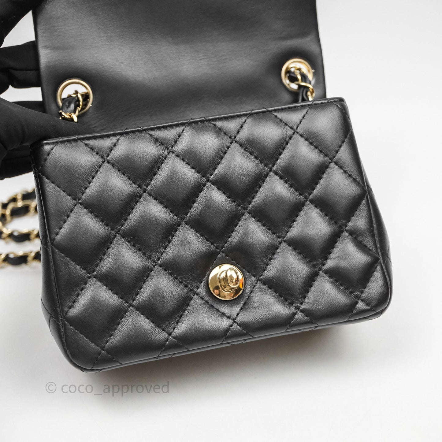 Chanel Mini Square Quilted Black Lambskin Gold Hardware