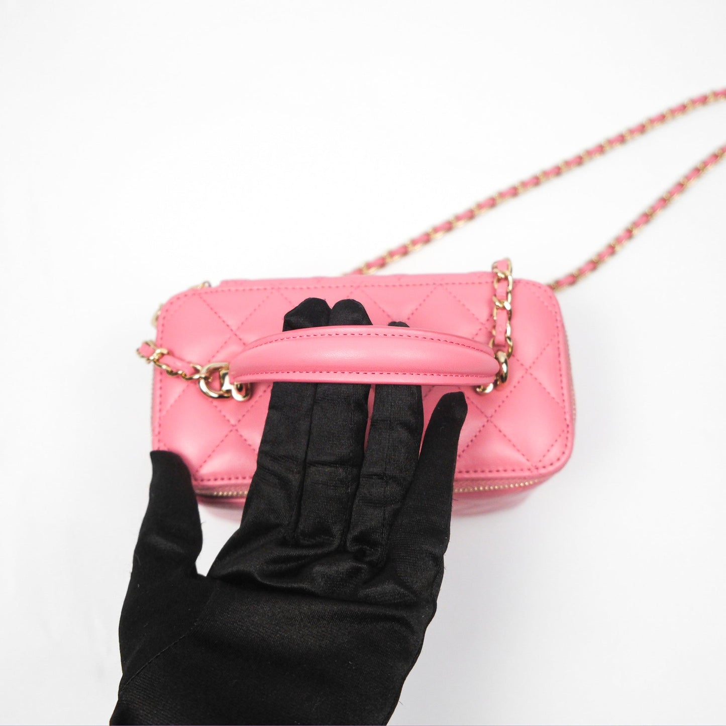Chanel Vanity Rectangular Top Handle Pink Lambskin Gold Hardware